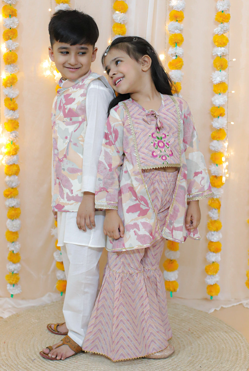 Splash Kurta Pajama Jacket Set in Pink