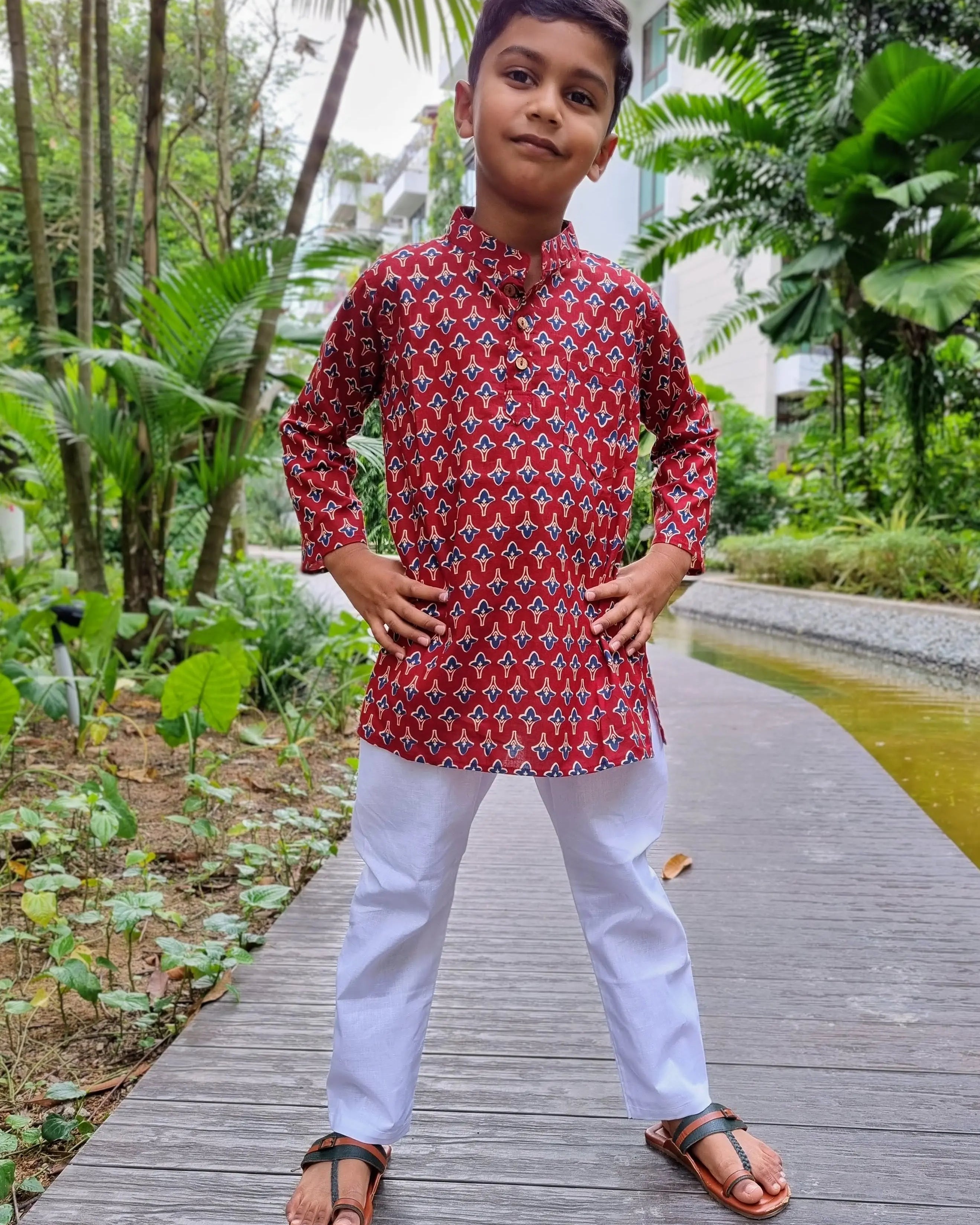 Maroon Booti Kurta Pajama Set Nimbu kids