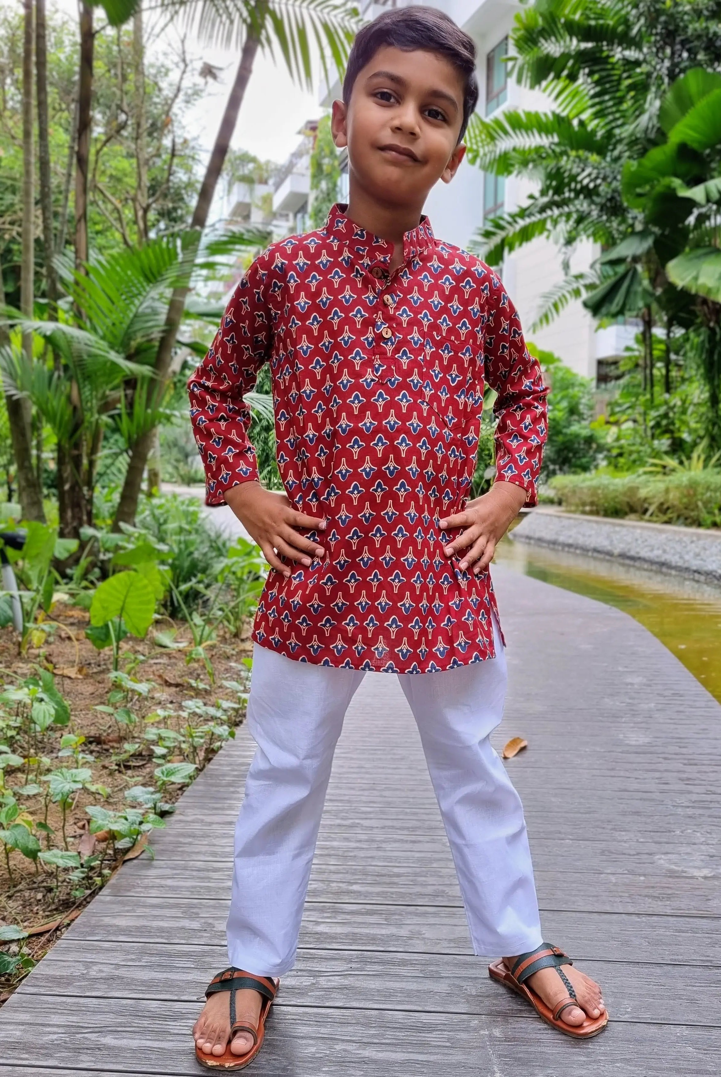 Maroon Booti Kurta Pajama Set Nimbu kids