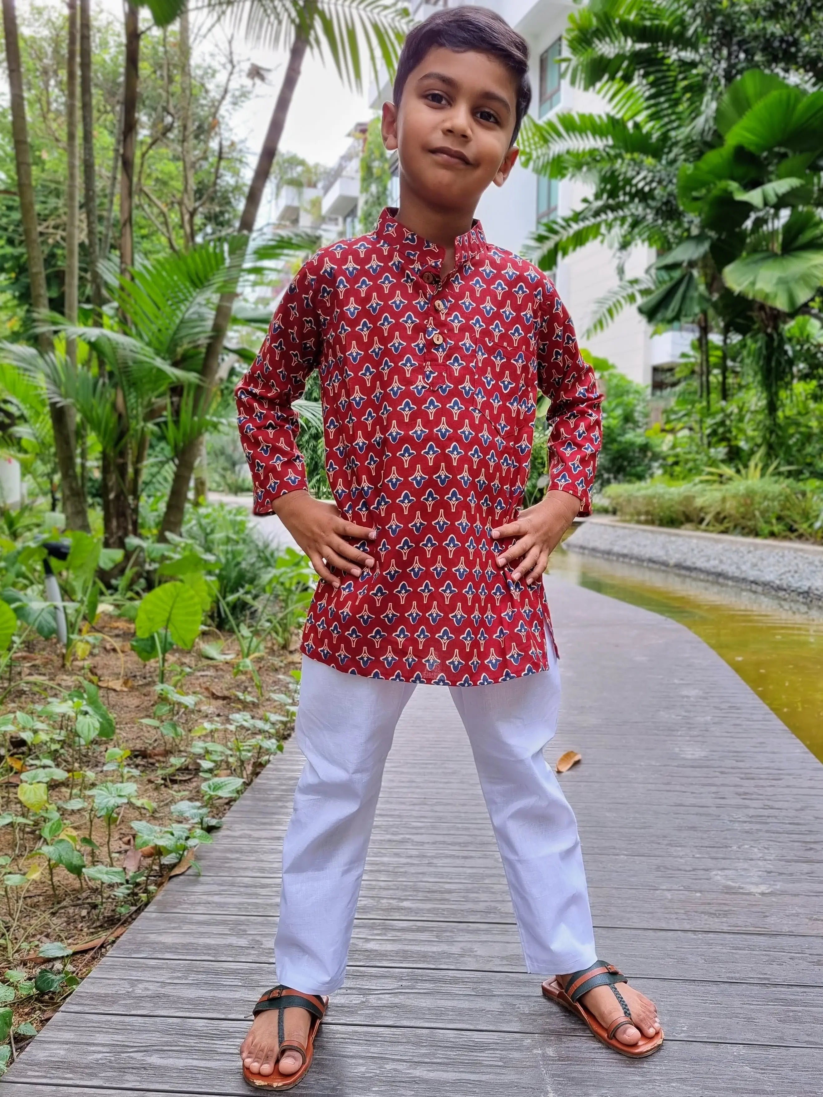 Maroon Booti Kurta Pajama Set Nimbu kids