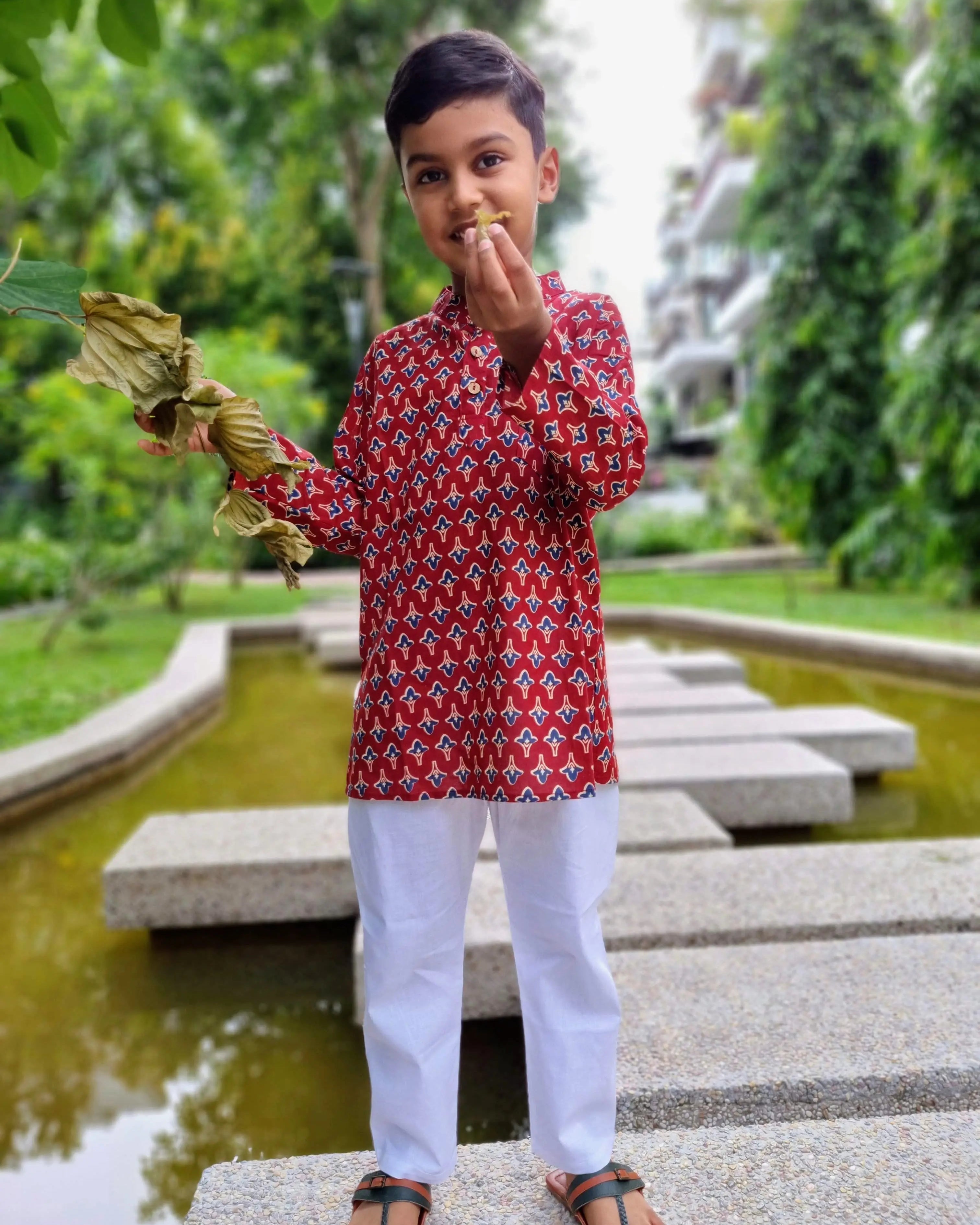 Maroon Booti Kurta Pajama Set Nimbu kids