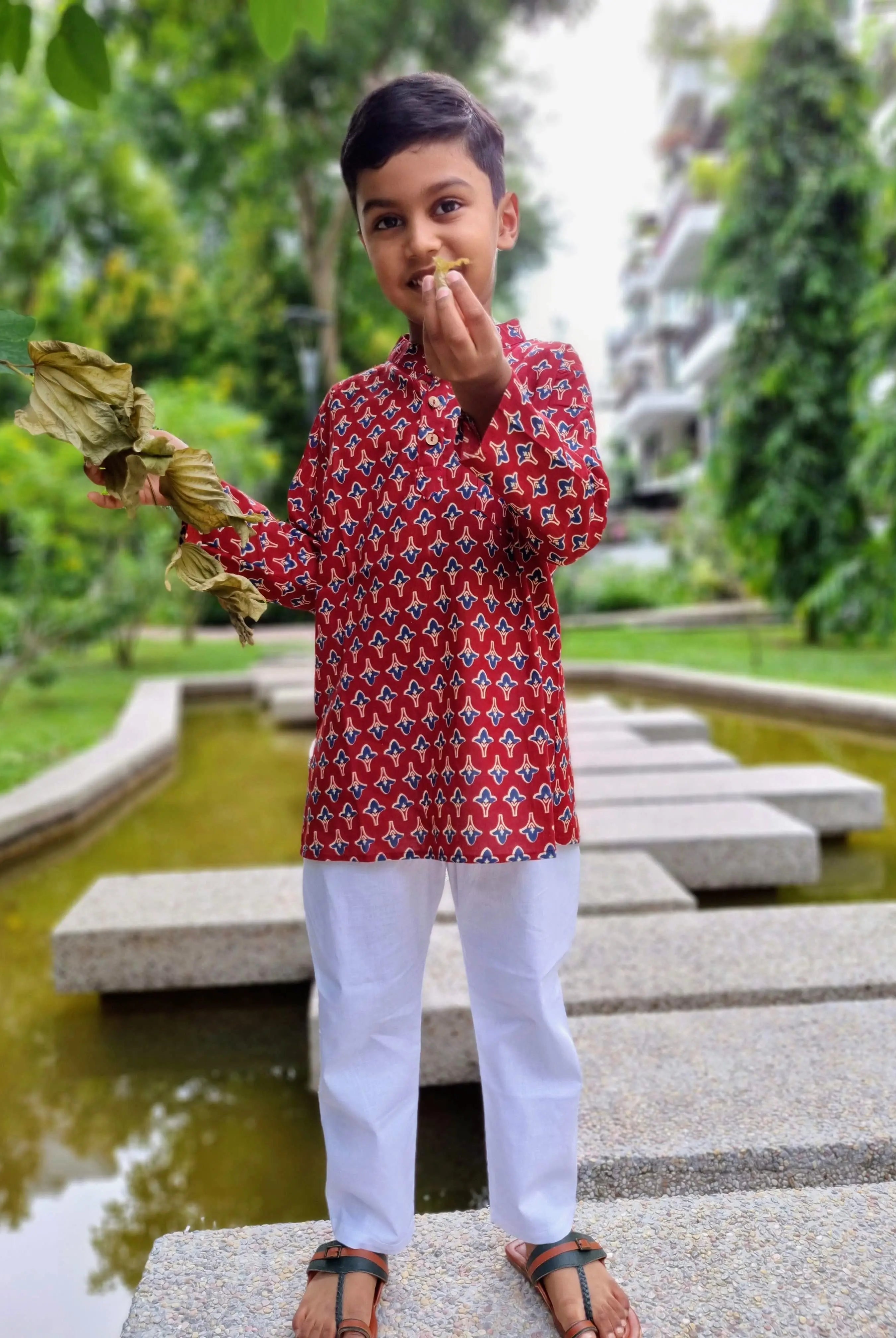 Maroon Booti Kurta Pajama Set Nimbu kids