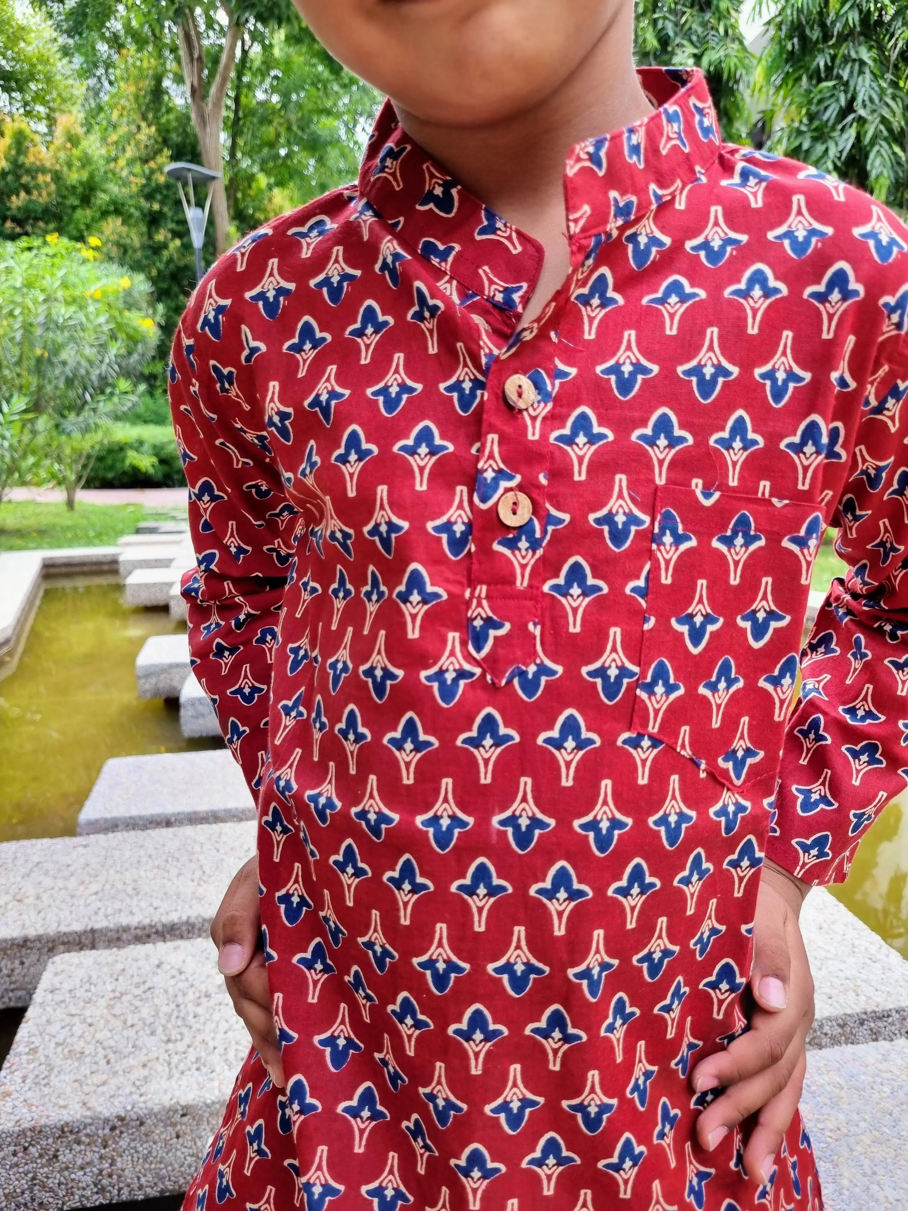 Maroon Booti Kurta Pajama Set Nimbu kids