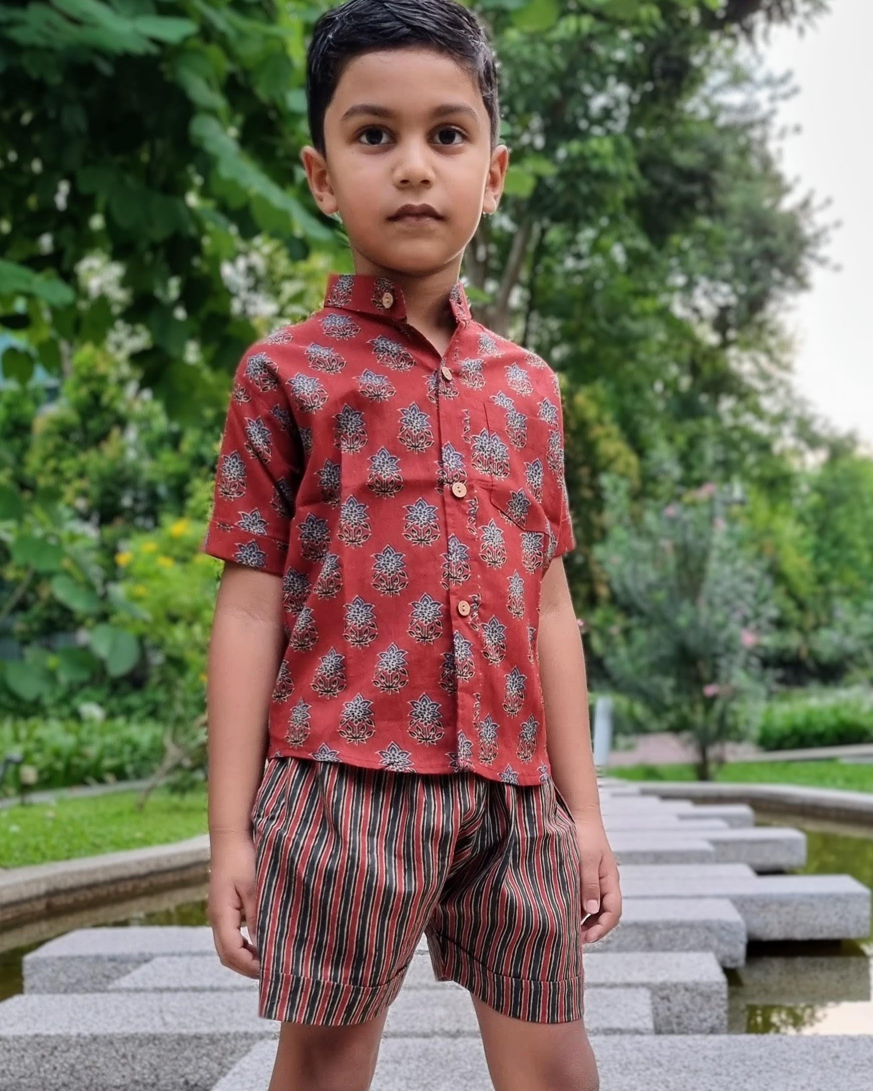 Royal Maroon Floral Unisex Shorts - Nimbu Kids