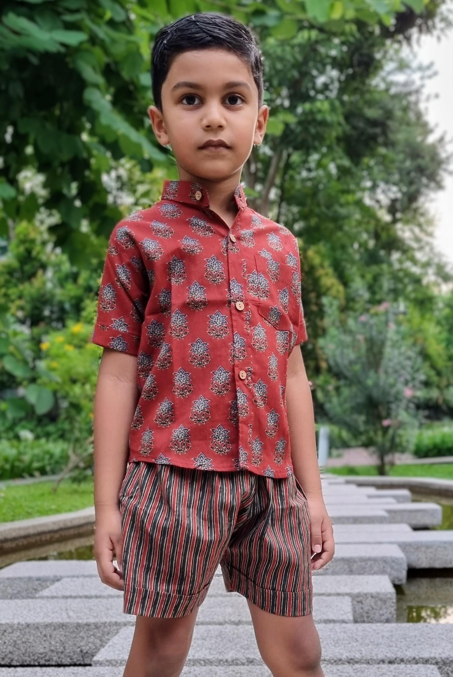 Royal Maroon Floral Unisex Shorts - Nimbu Kids