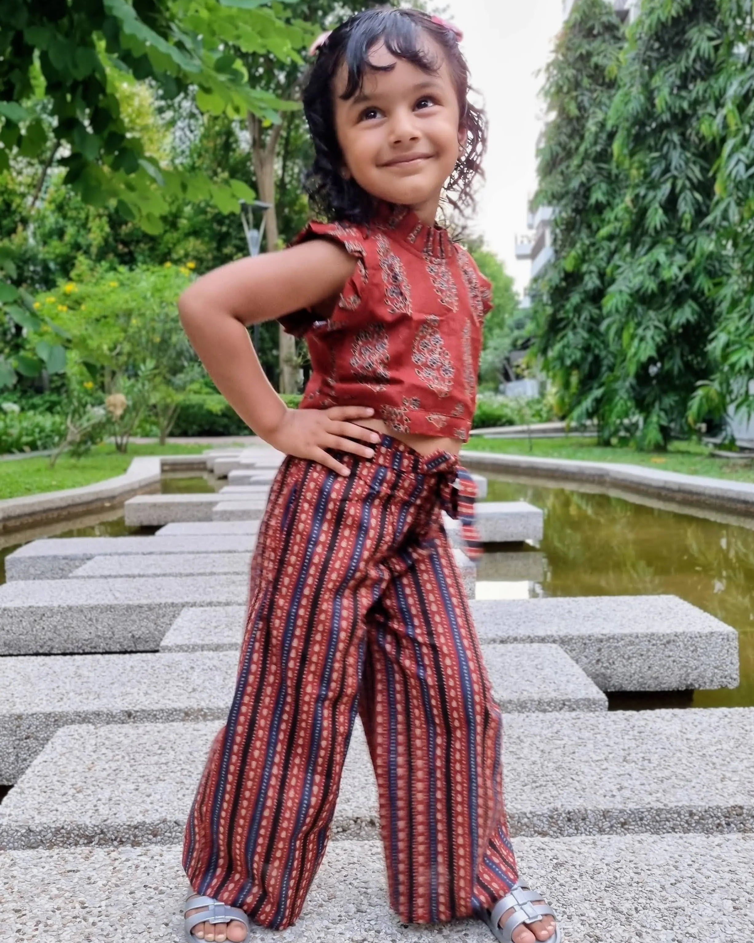 Royal Maroon Sleeveless Crop top & Palazzo Set for girls Nimbu