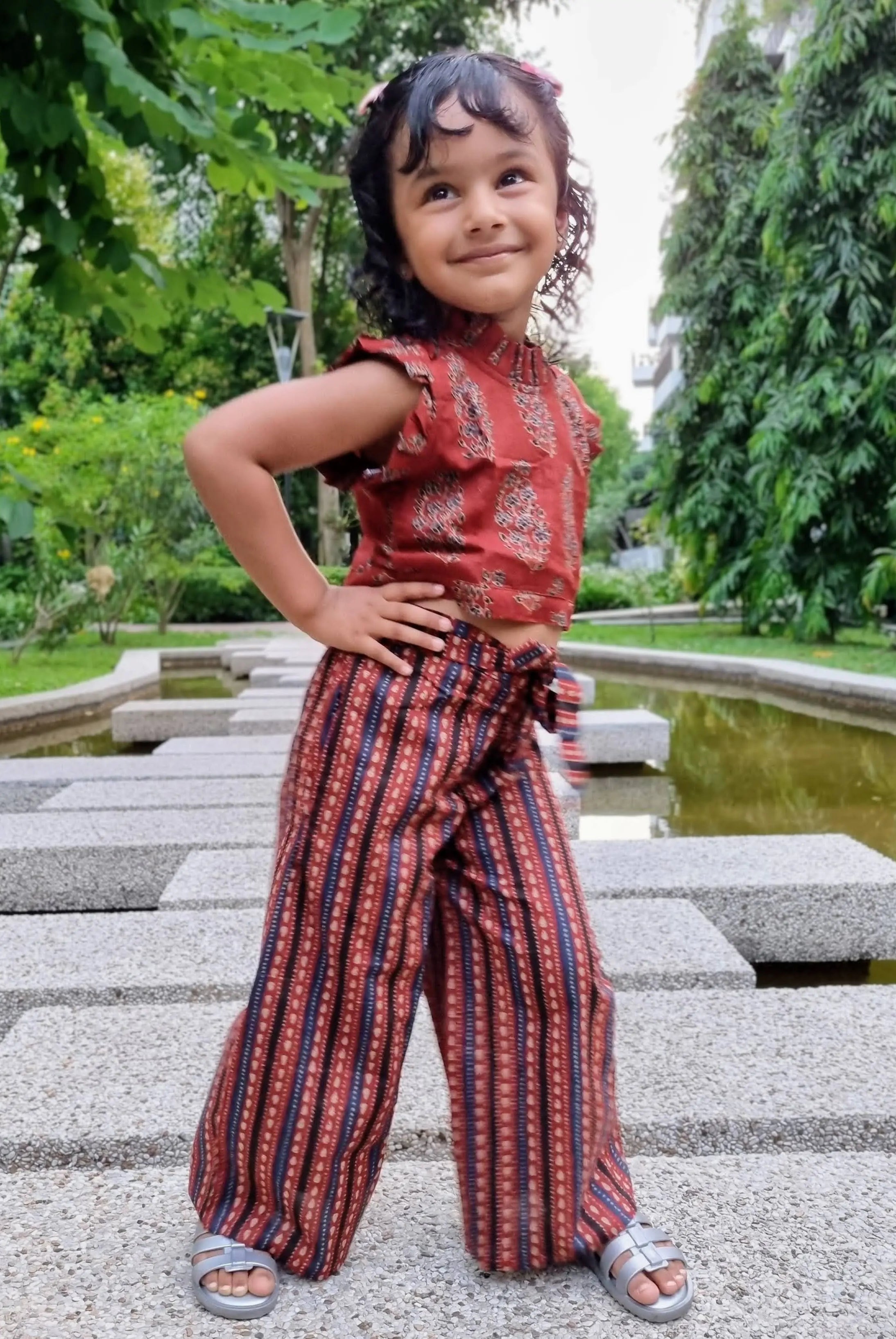 Royal Maroon Sleeveless Crop top & Palazzo Set for girls Nimbu