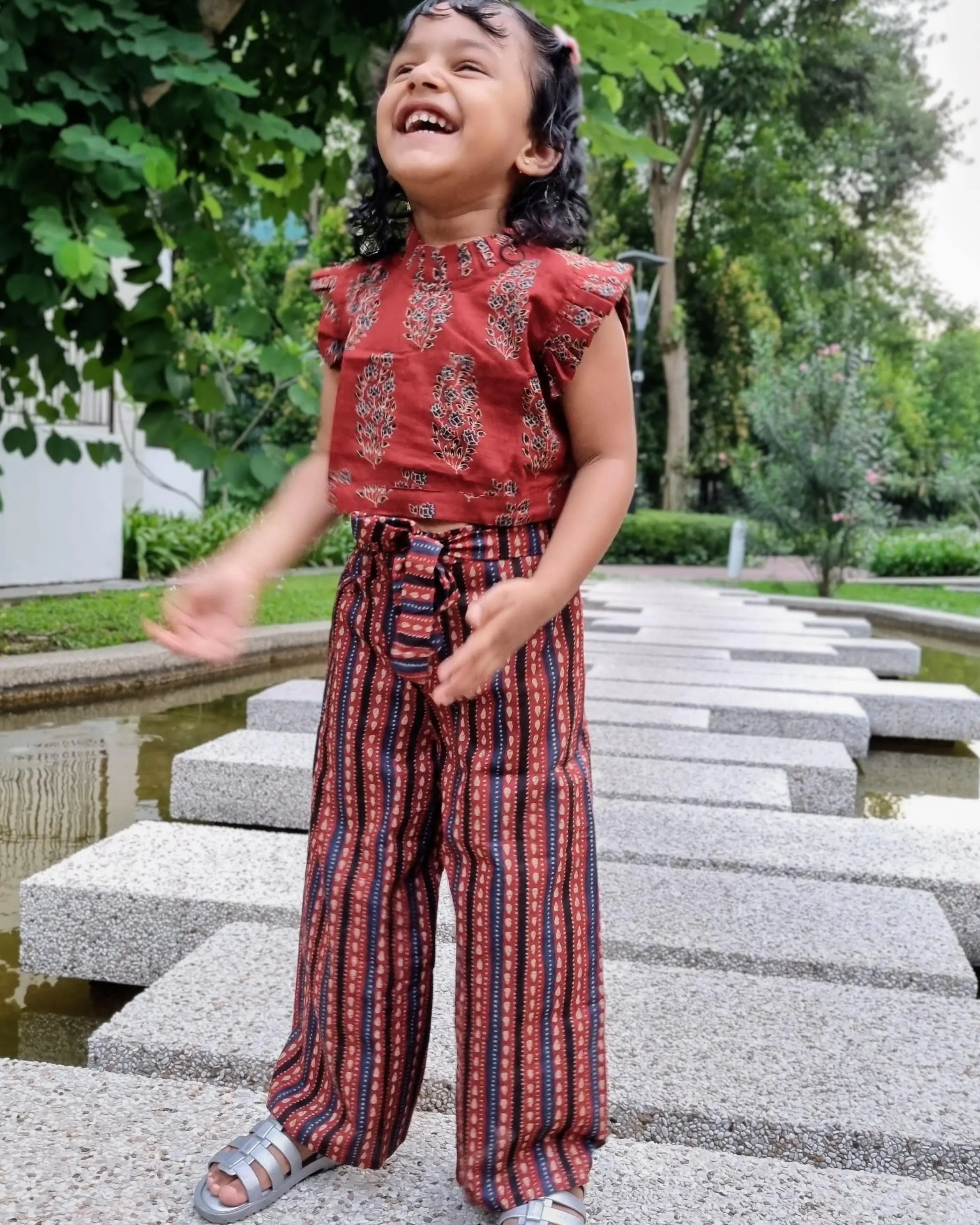 Royal Maroon Sleeveless Crop top & Palazzo Set for girls Nimbu