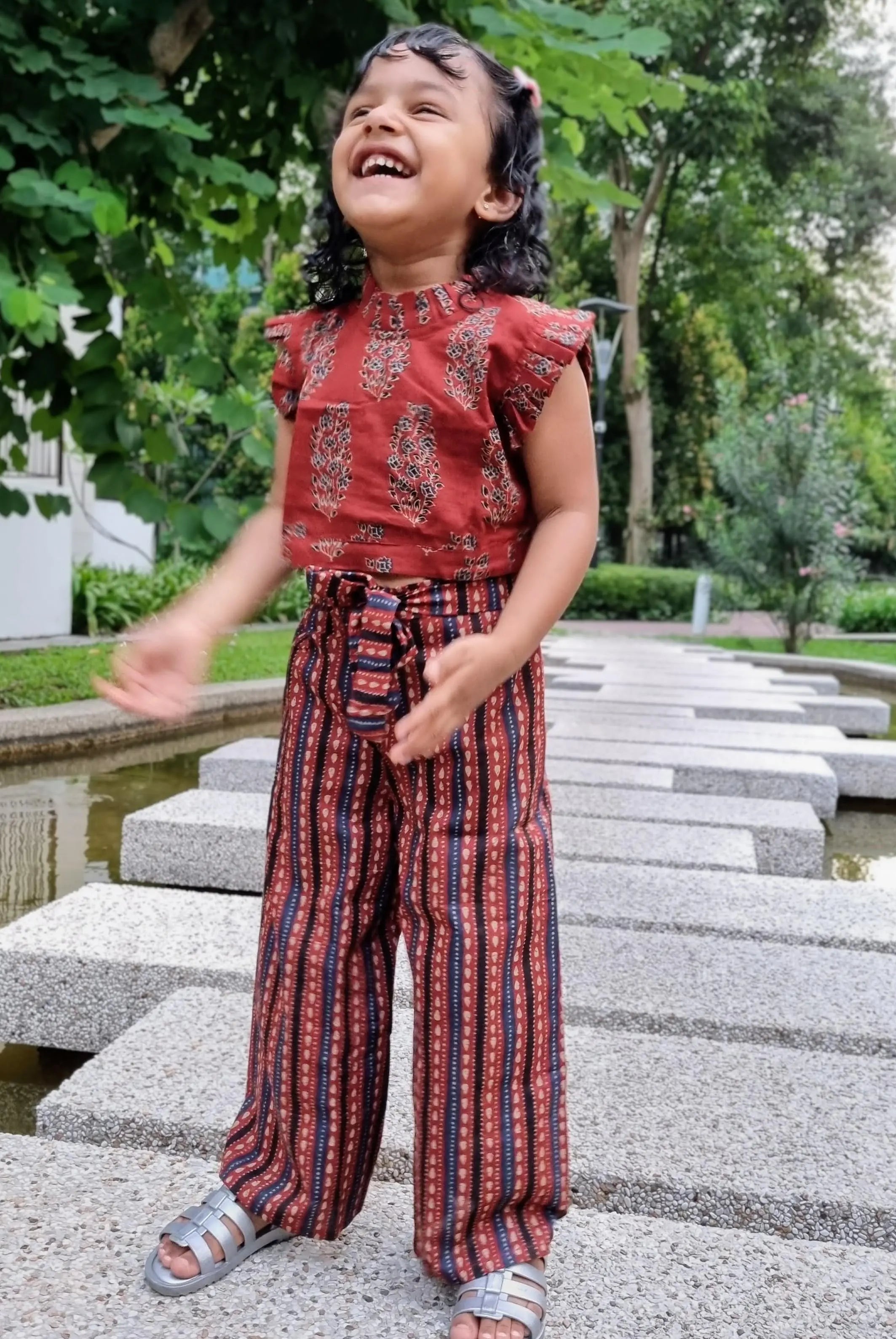 Royal Maroon Sleeveless Crop top & Palazzo Set for girls Nimbu