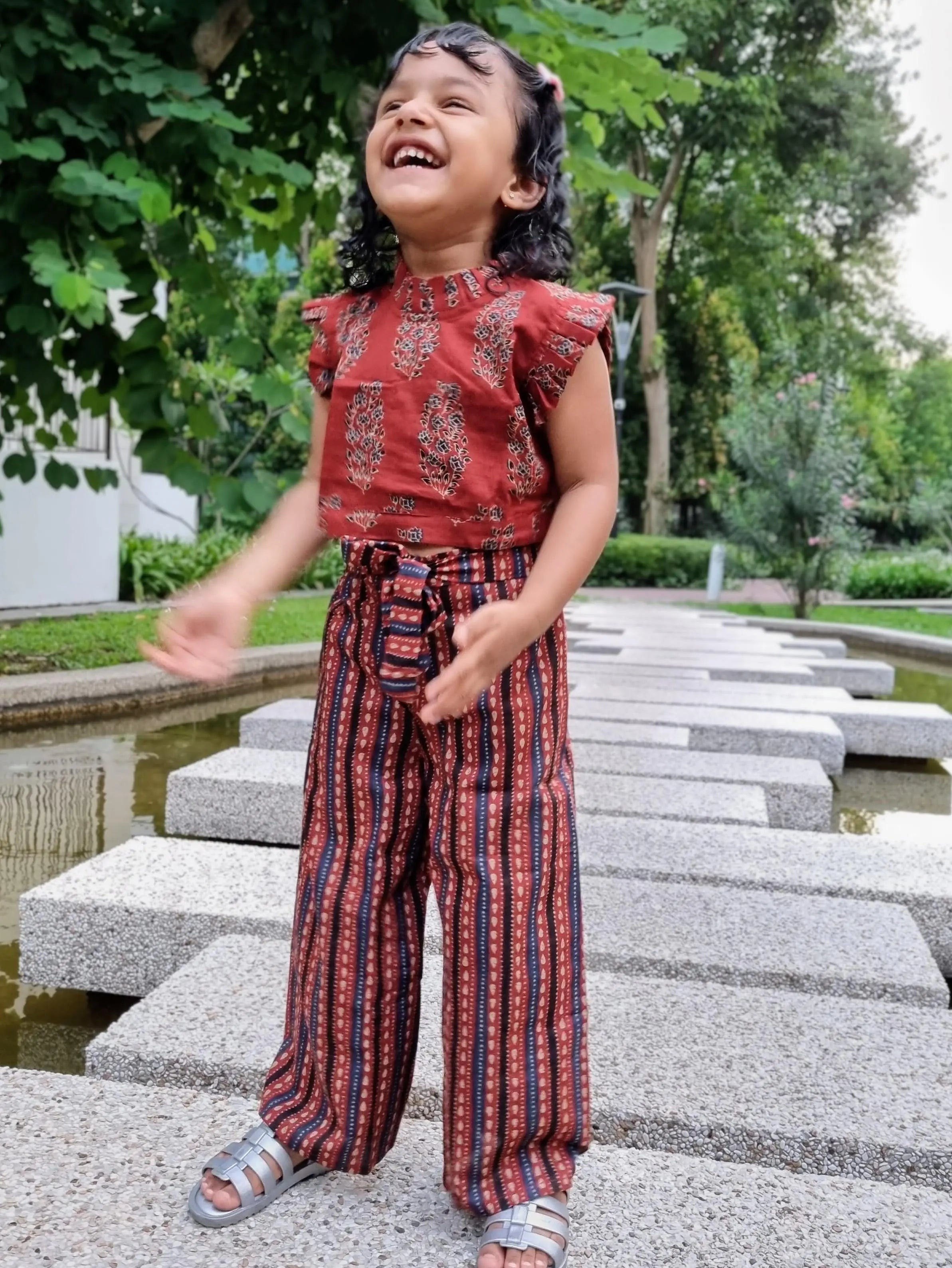 Royal Maroon Sleeveless Crop top & Palazzo Set for girls Nimbu