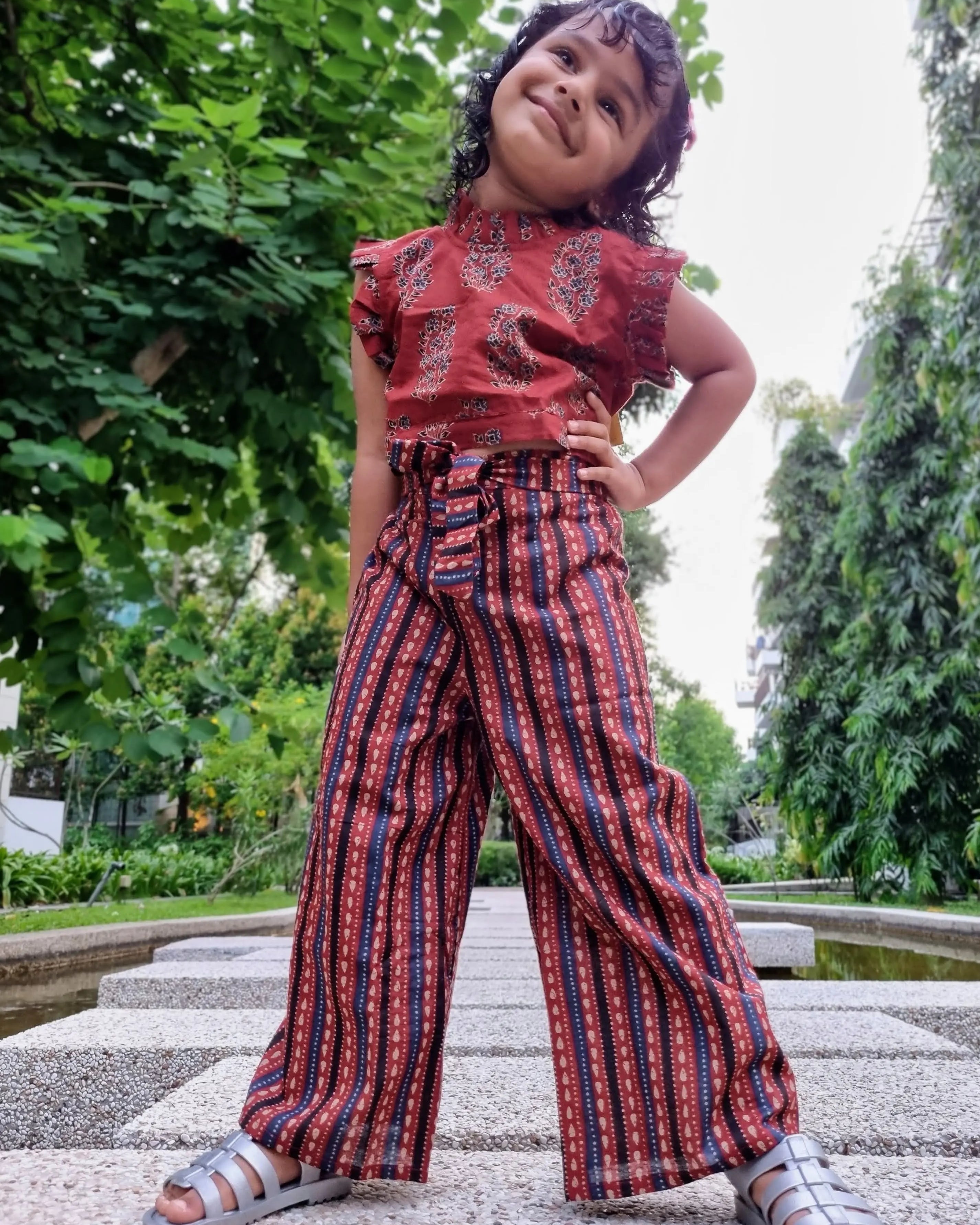 Royal Maroon Sleeveless Crop top & Palazzo Set for girls Nimbu