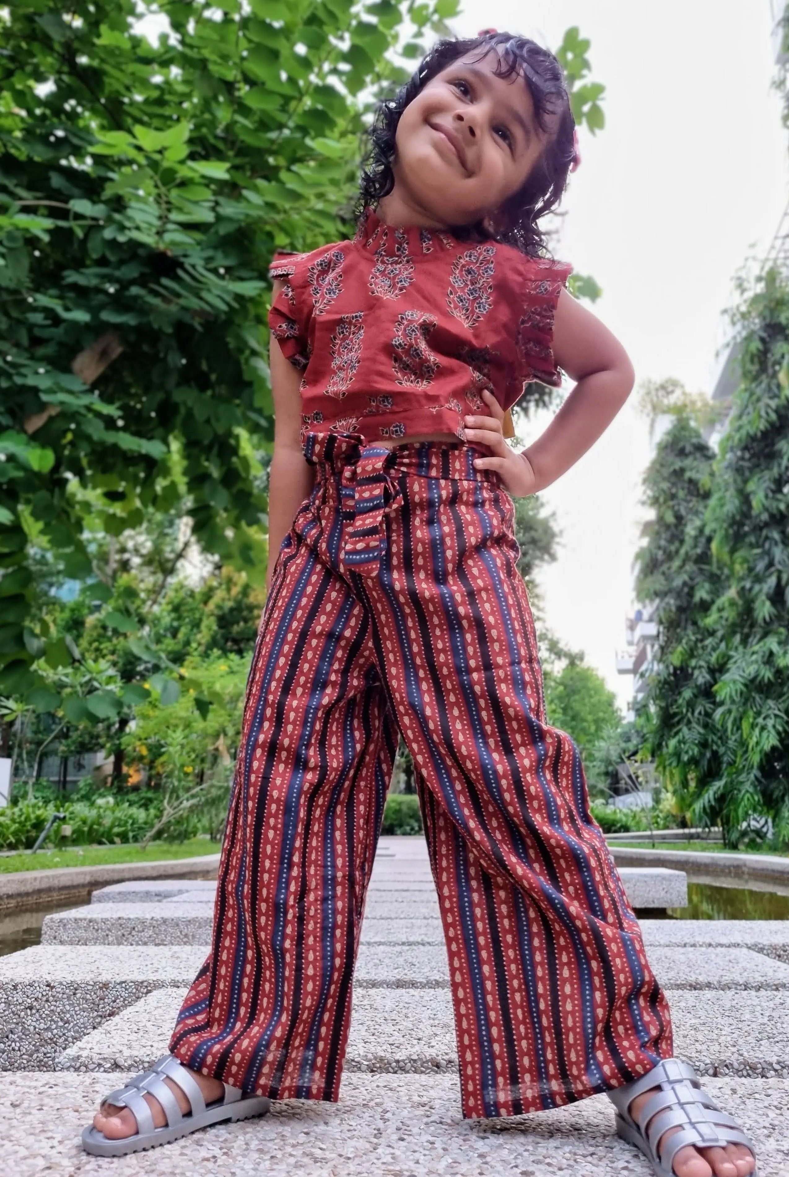 Royal Maroon Sleeveless Crop top & Palazzo Set for girls Nimbu