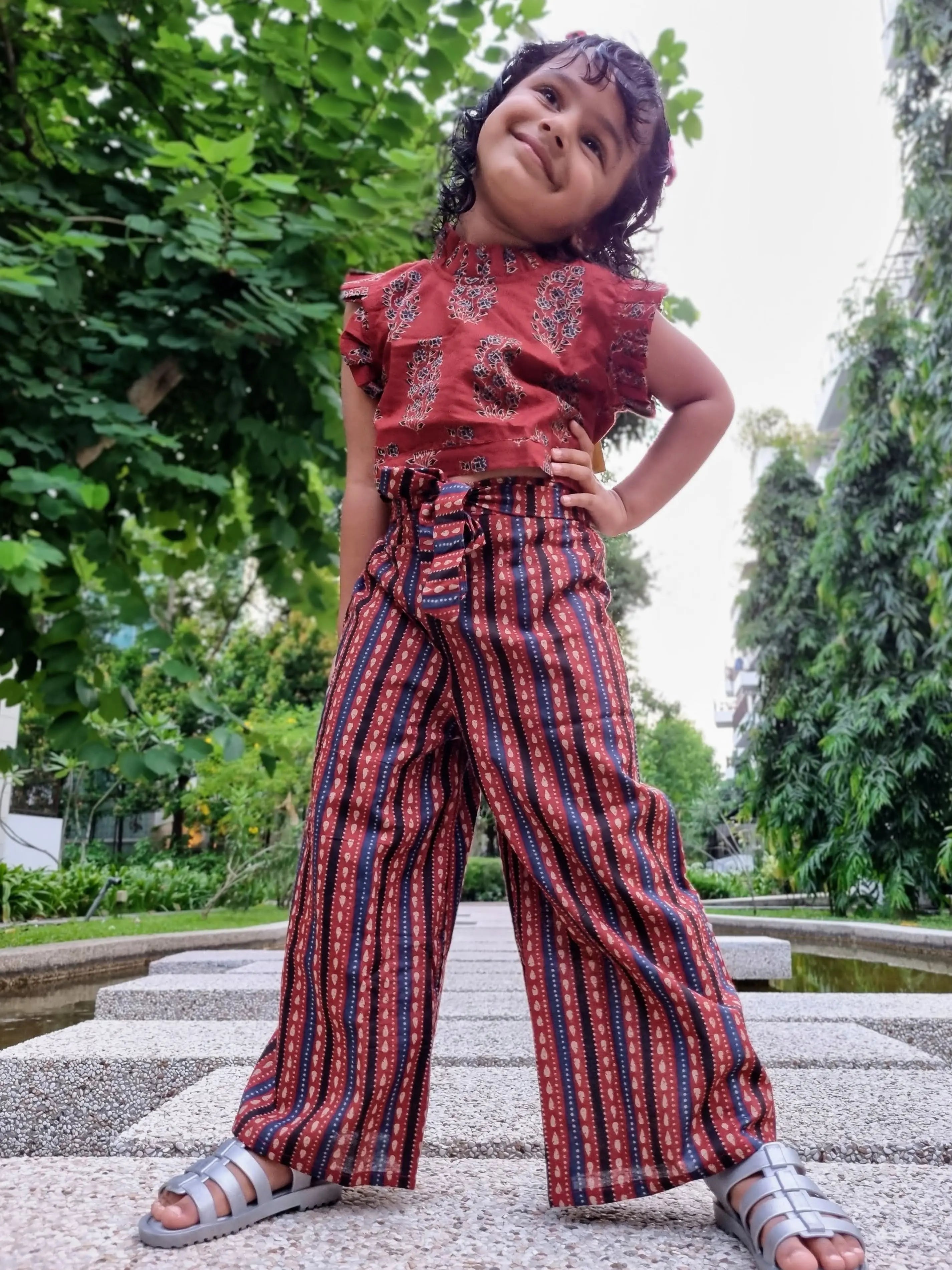 Royal Maroon Sleeveless Crop top & Palazzo Set for girls Nimbu