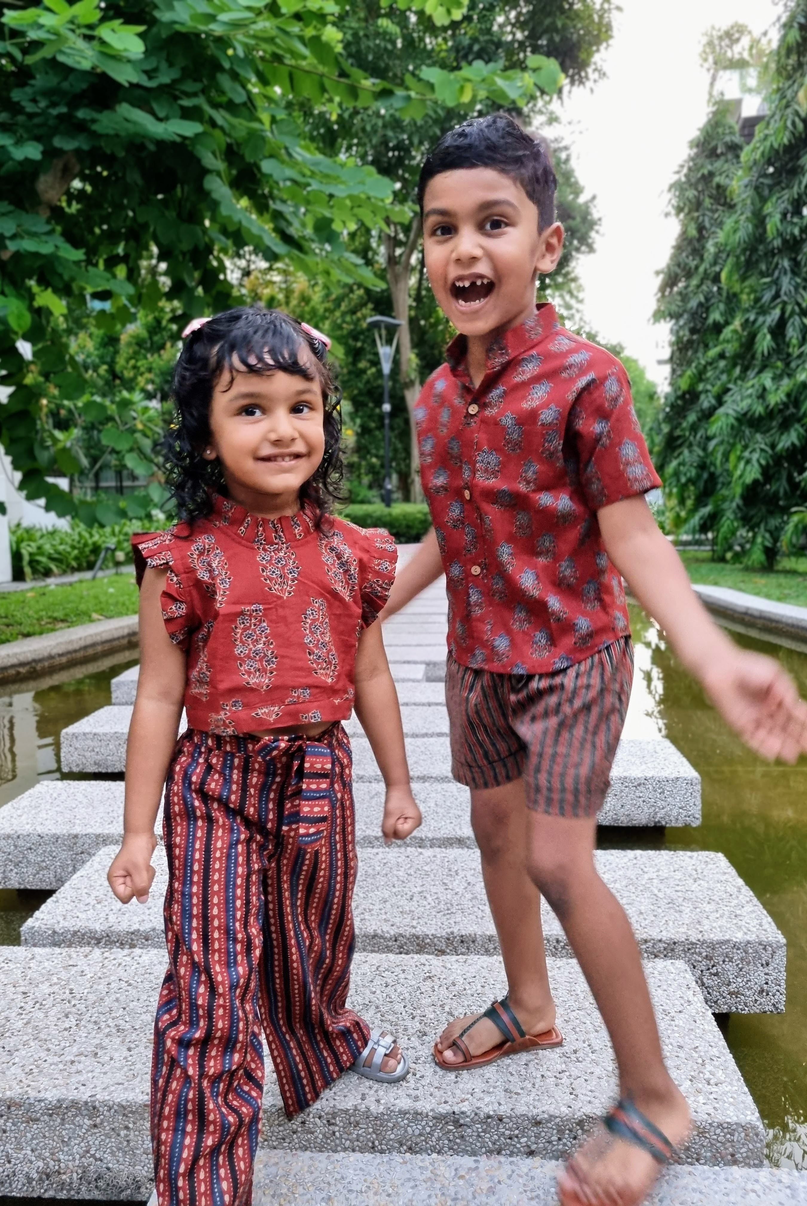 Royal Maroon Floral Unisex Shorts - Nimbu Kids