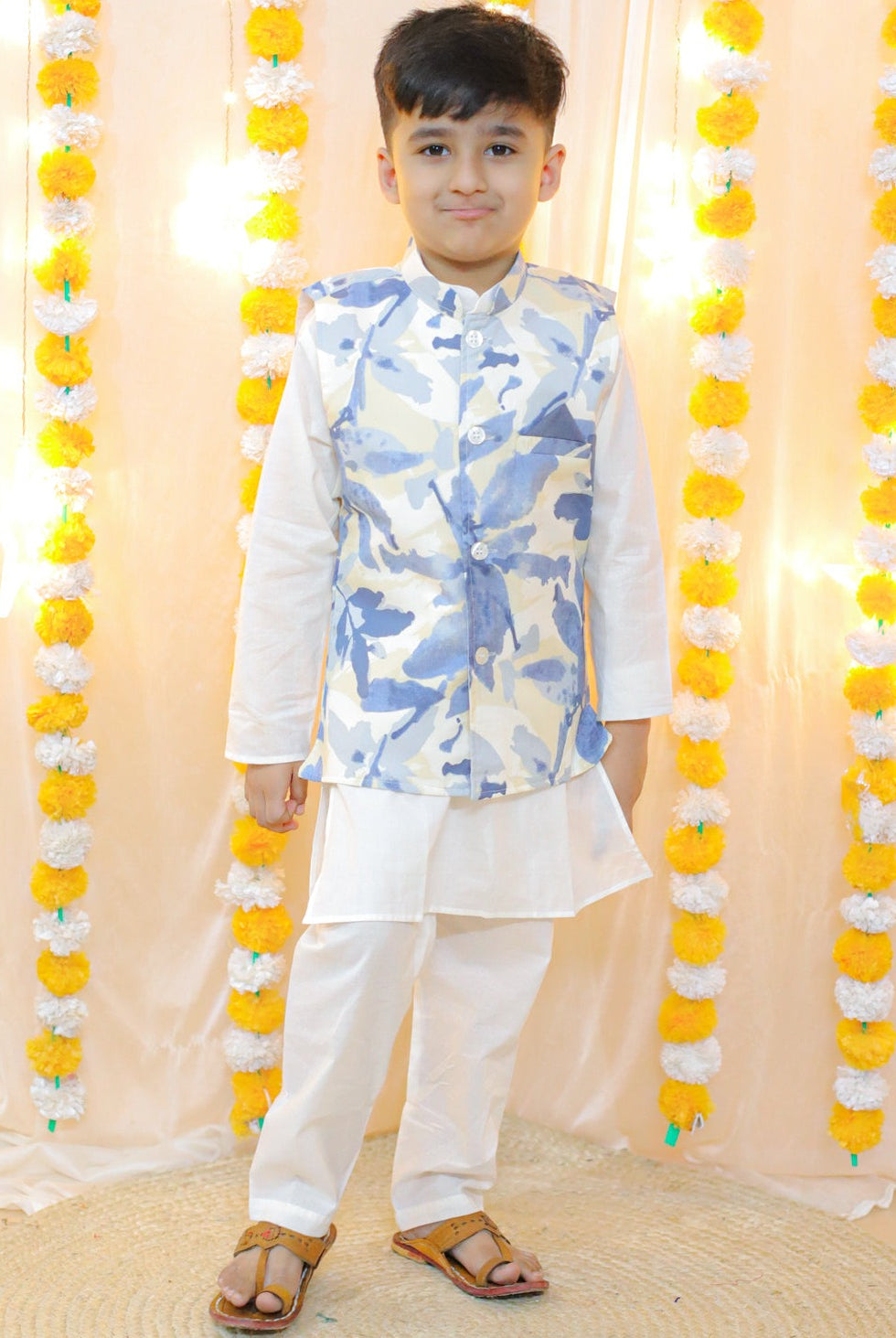 Splash Kurta Pajama Jacket Set in Blue