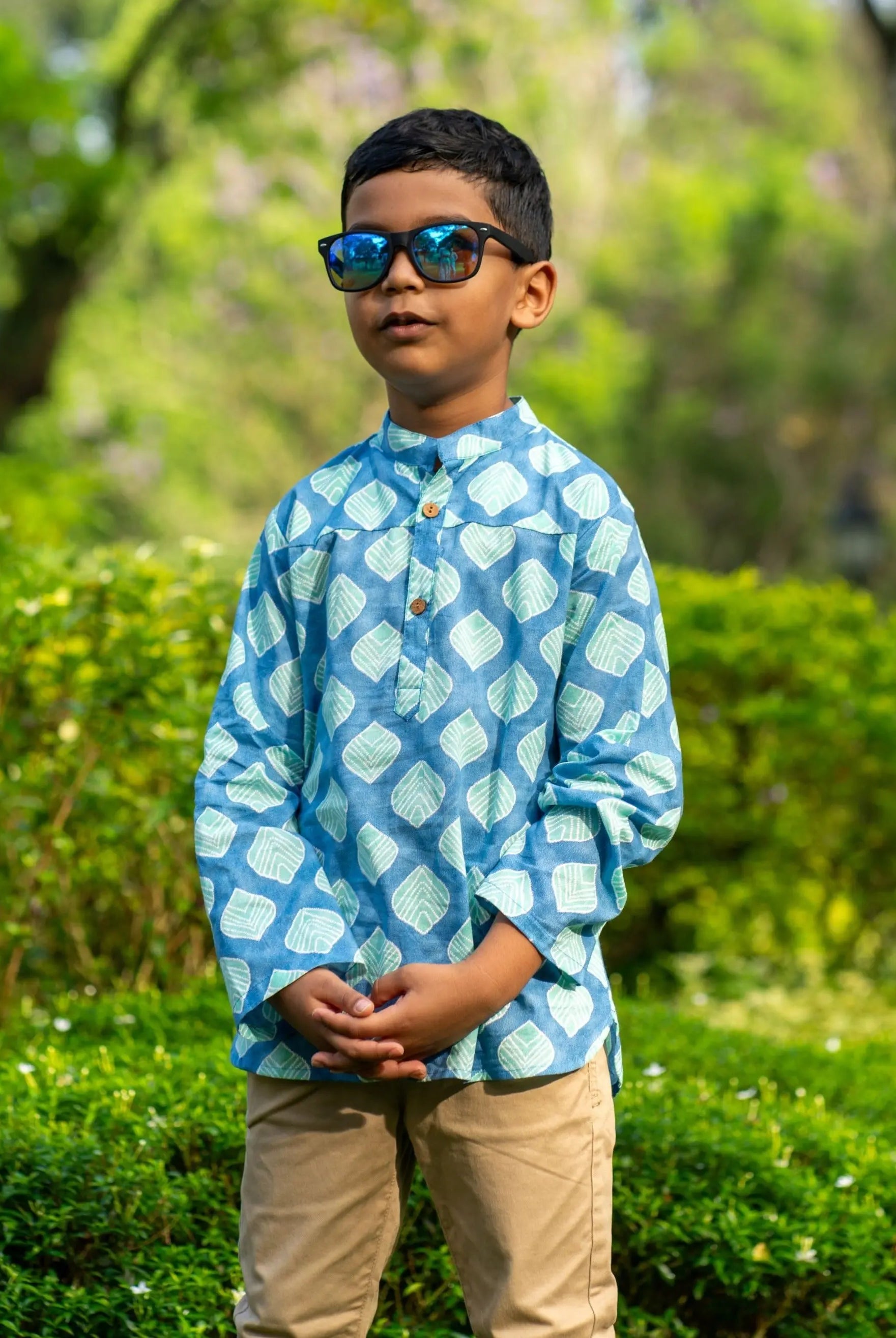 Zayn Boys Short Kurta in Turquoise Blue Nimbu