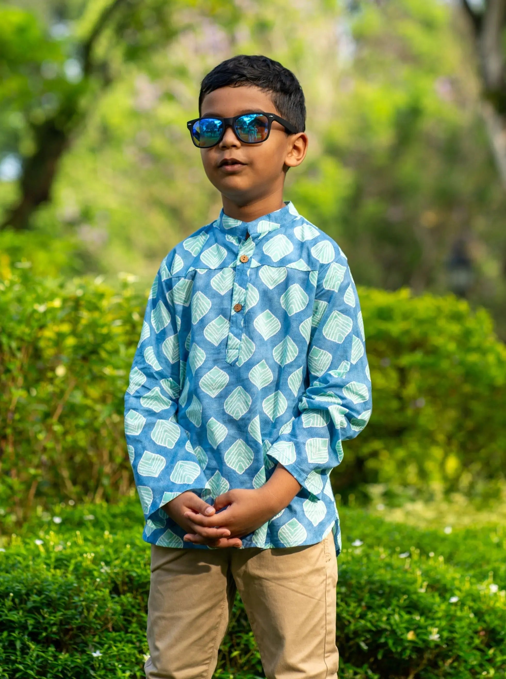 Zayn Boys Short Kurta in Turquoise Blue Nimbu