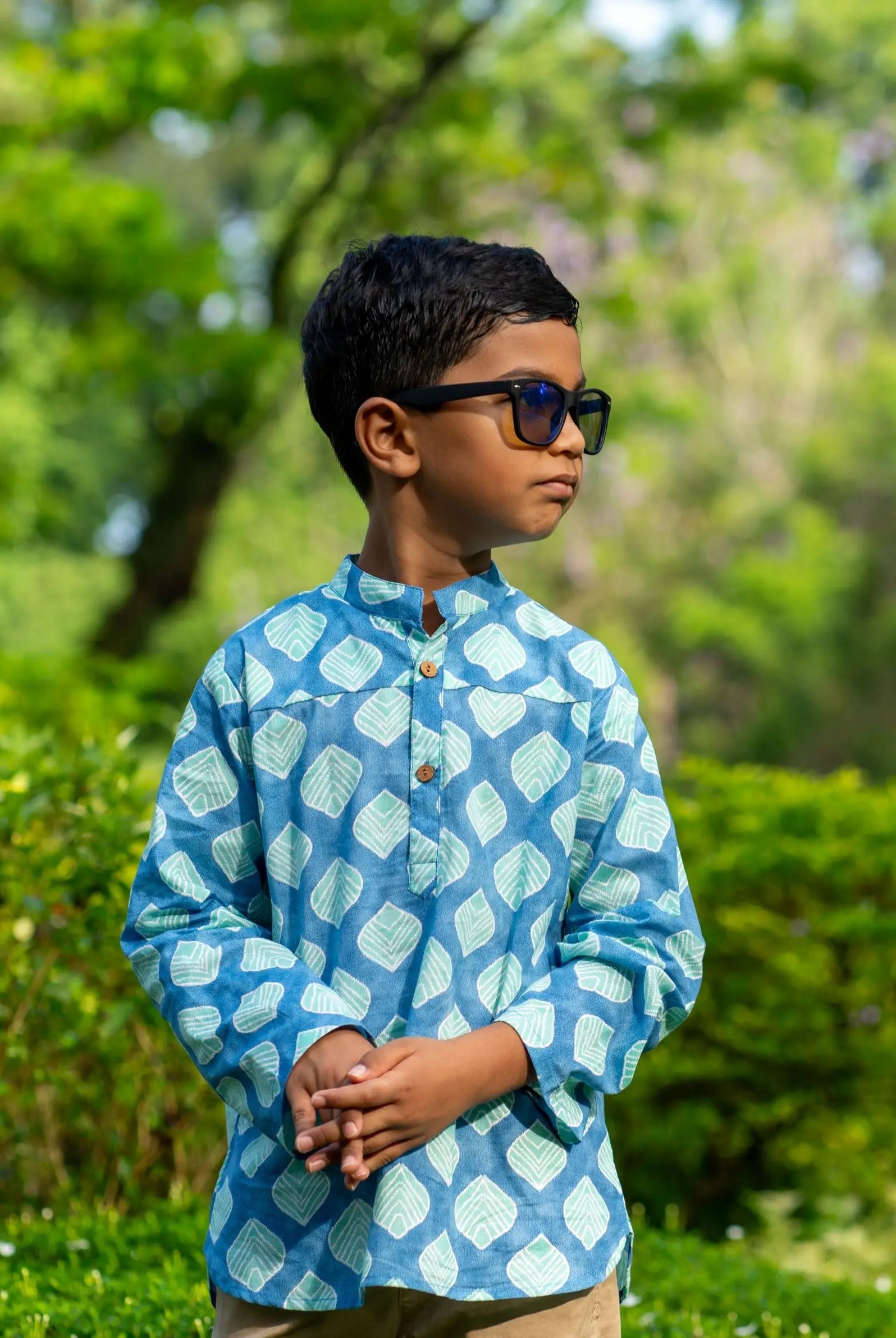 Zayn Boys Short Kurta in Turquoise Blue Nimbu