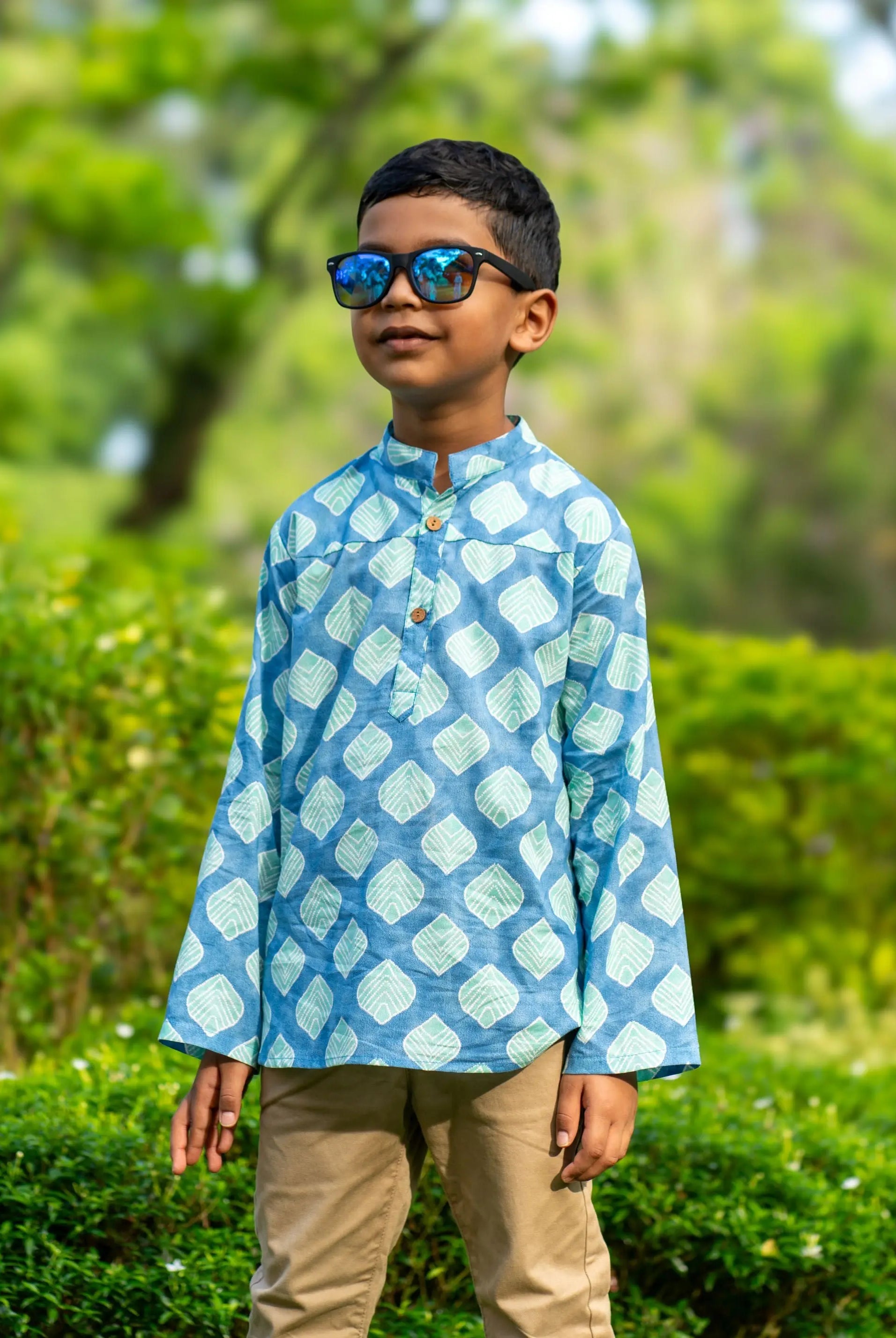 Zayn Boys Short Kurta in Turquoise Blue Nimbu