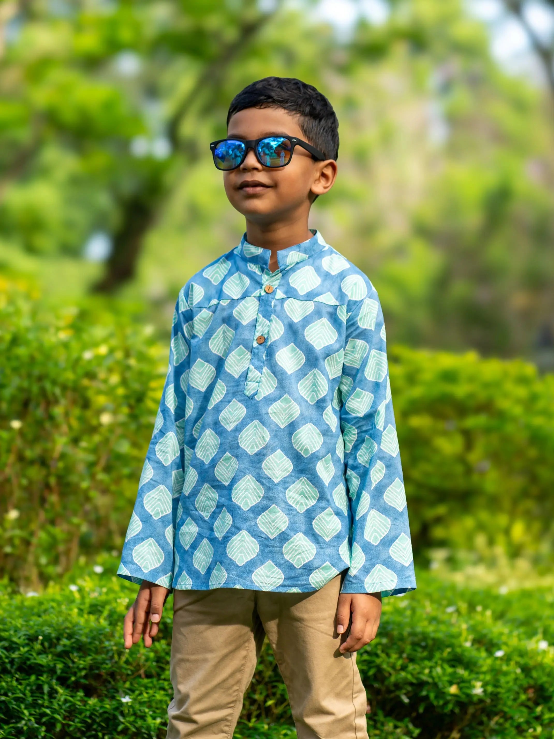Zayn Boys Short Kurta in Turquoise Blue Nimbu