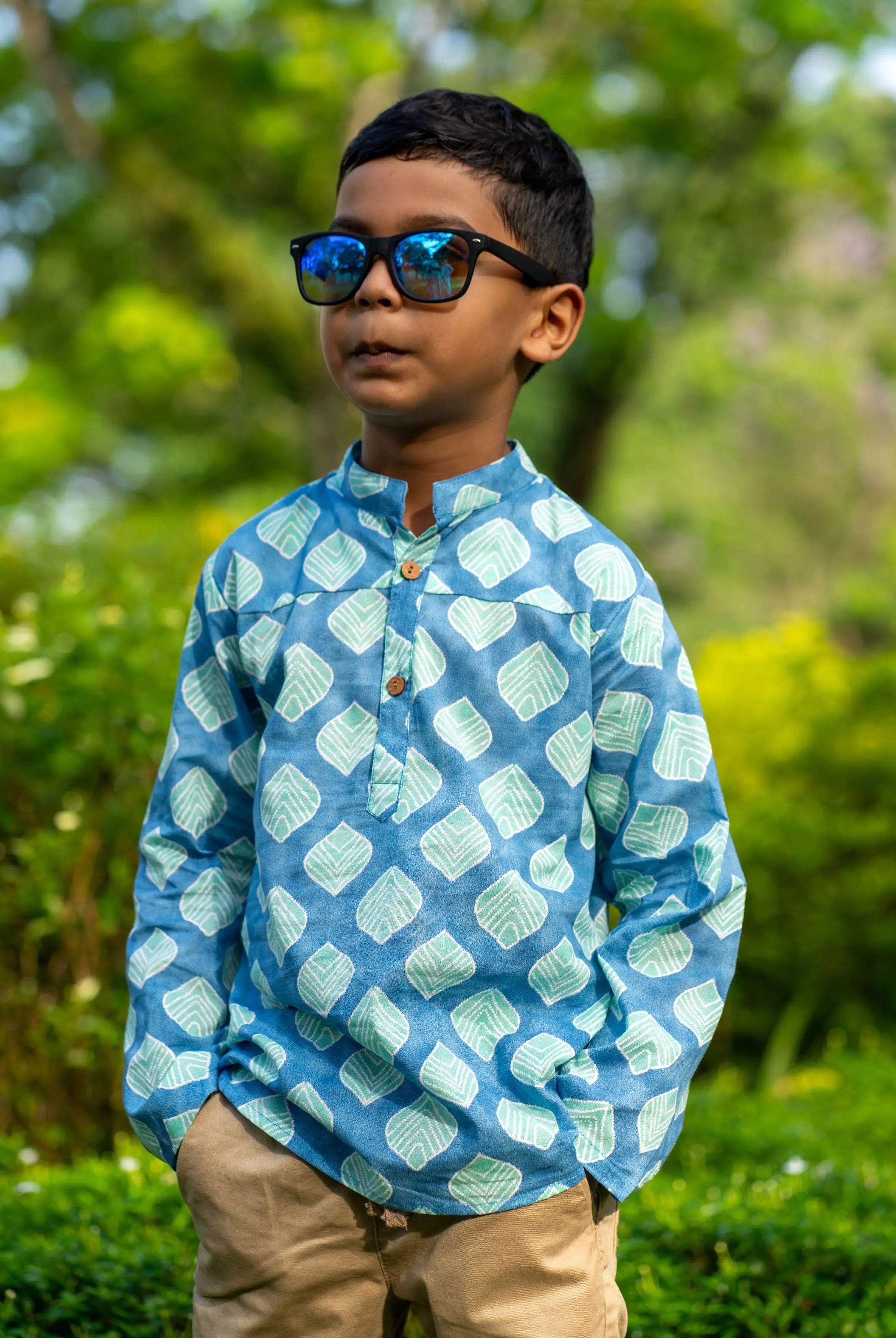 Zayn Boys Short Kurta in Turquoise Blue Nimbu