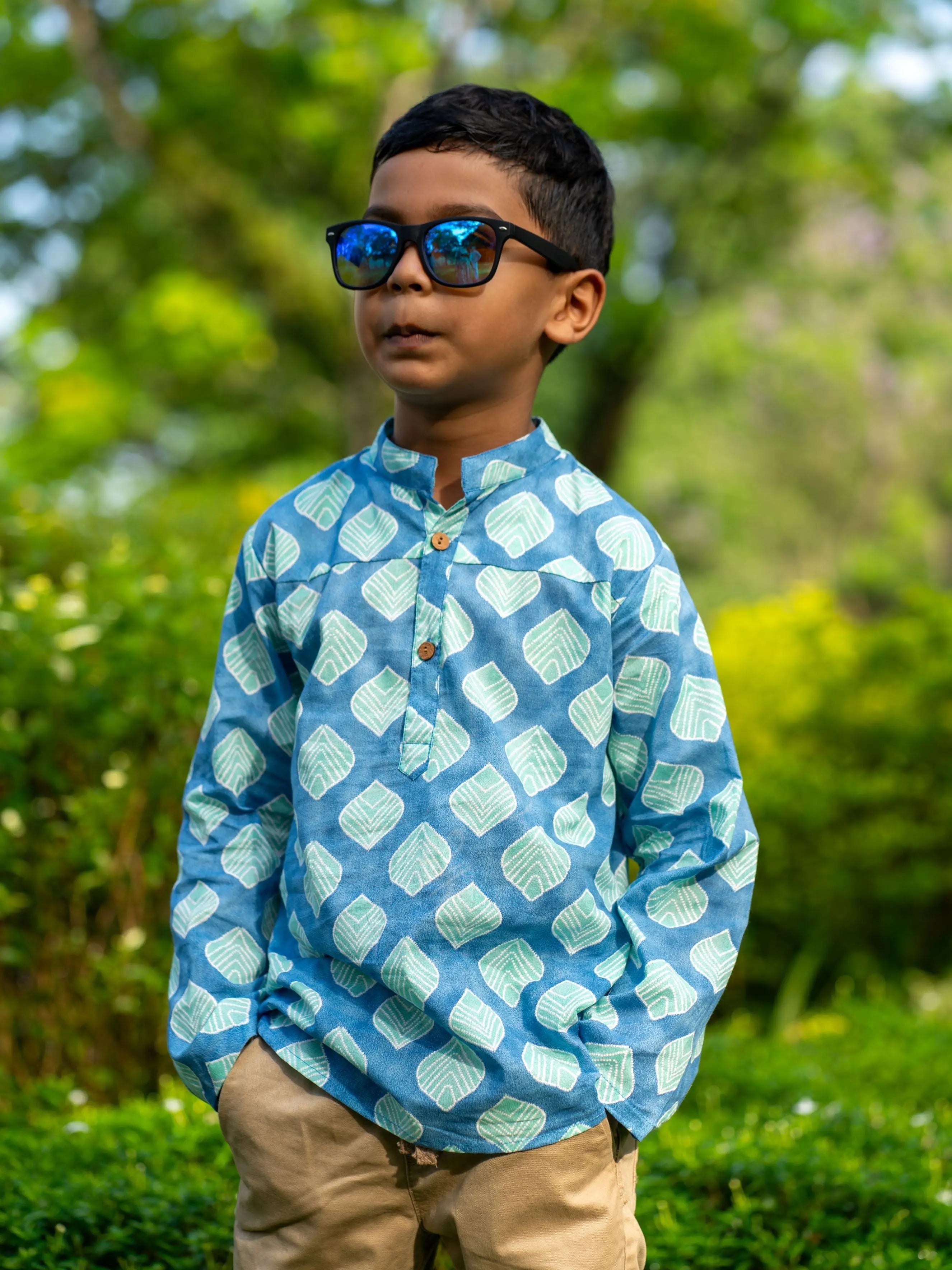 Zayn Boys Short Kurta in Turquoise Blue Nimbu