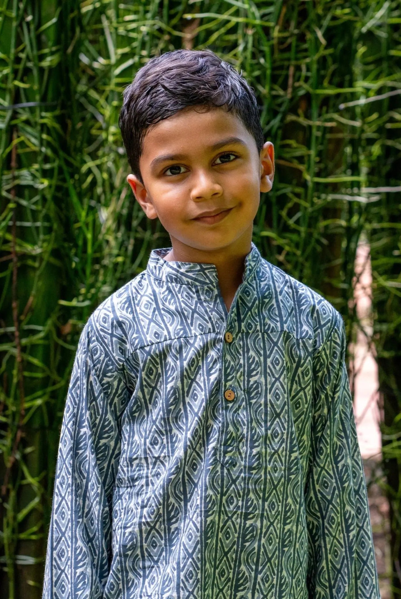 Rian Boys' Short Kurta in Blue & Grey Nimbu