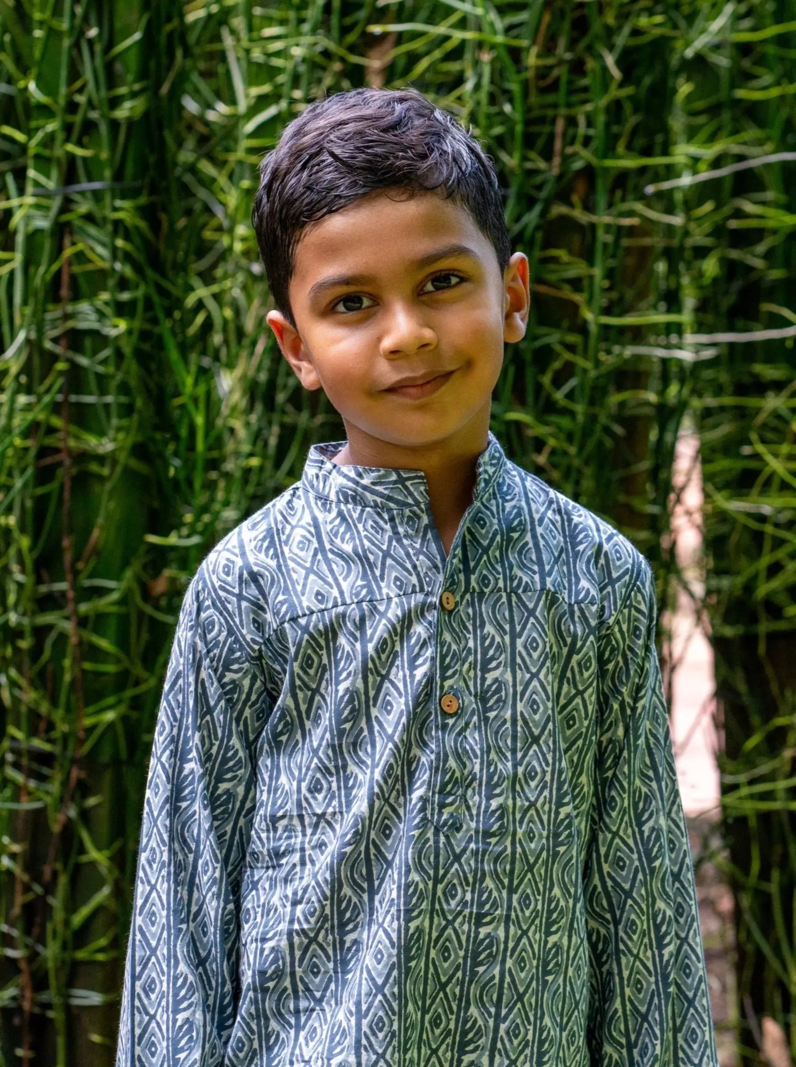 Rian Boys' Short Kurta in Blue & Grey Nimbu