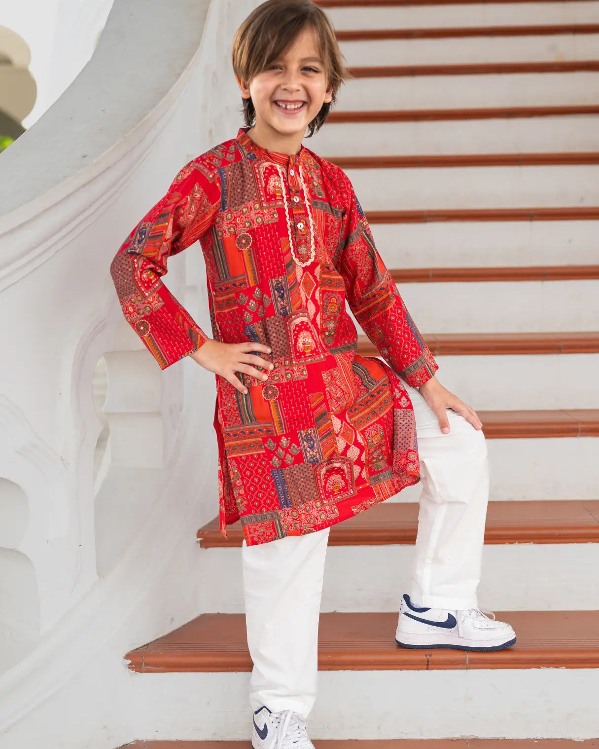 Amara Red Boys Kurta Pajama in Muslin Cotton Nimbu