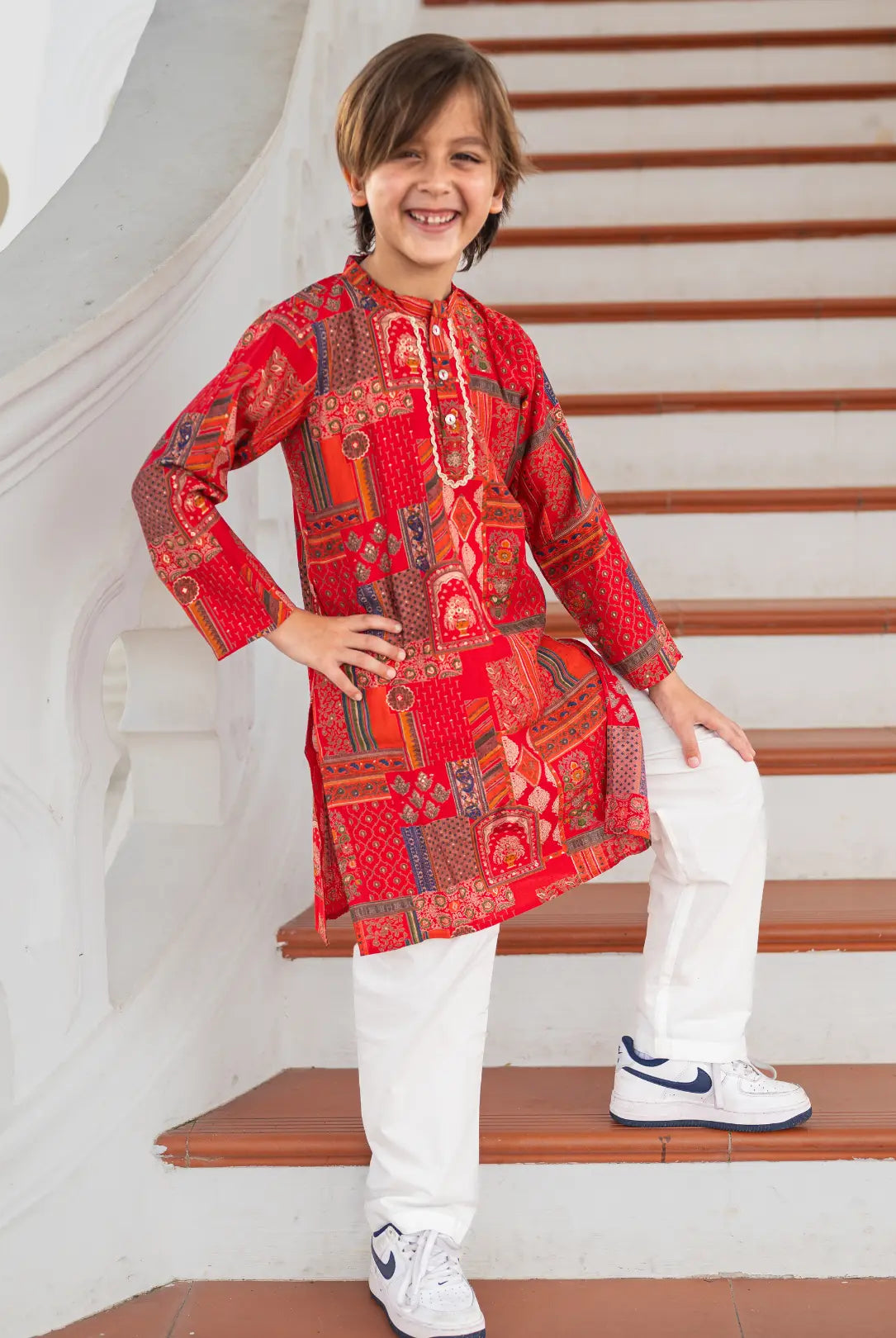 Amara Red Boys Kurta Pajama in Muslin Cotton Nimbu