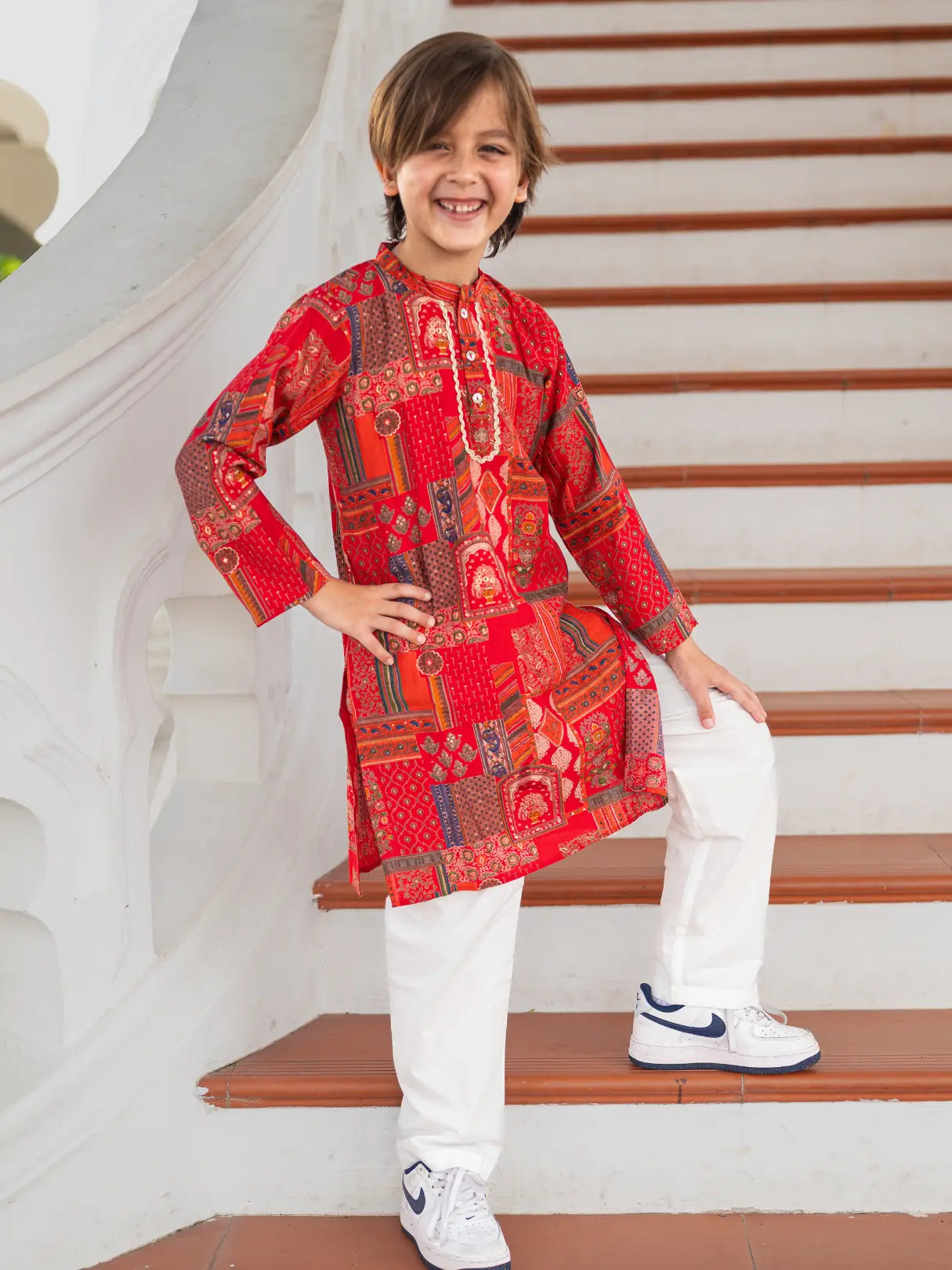 Amara Red Boys Kurta Pajama in Muslin Cotton Nimbu