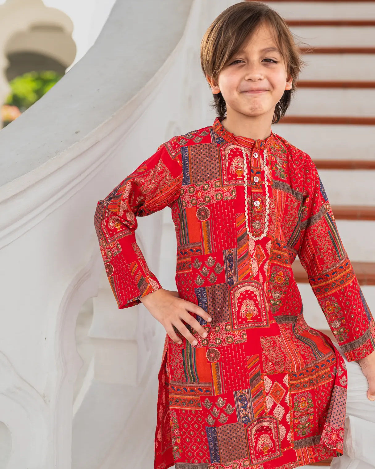 Amara Red Boys Kurta Pajama in Muslin Cotton Nimbu
