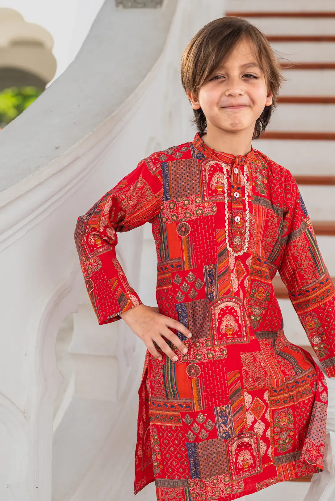 Amara Red Boys Kurta Pajama in Muslin Cotton Nimbu