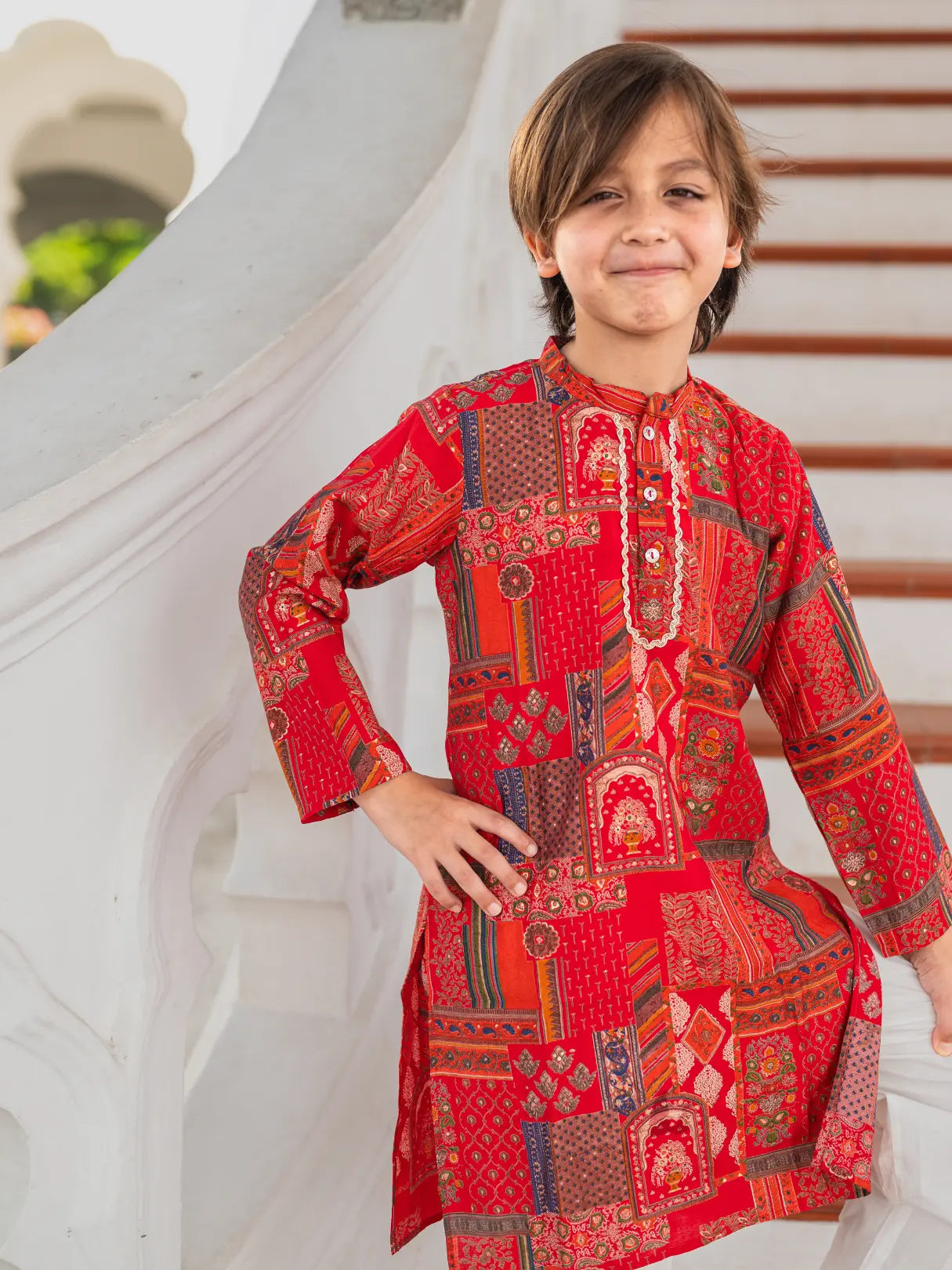 Amara Red Boys Kurta Pajama in Muslin Cotton Nimbu