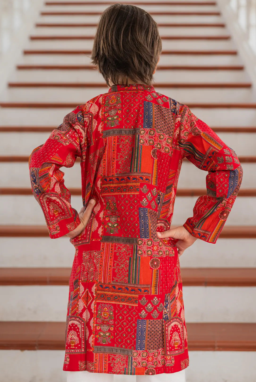 Amara Red Boys Kurta Pajama in Muslin Cotton Nimbu