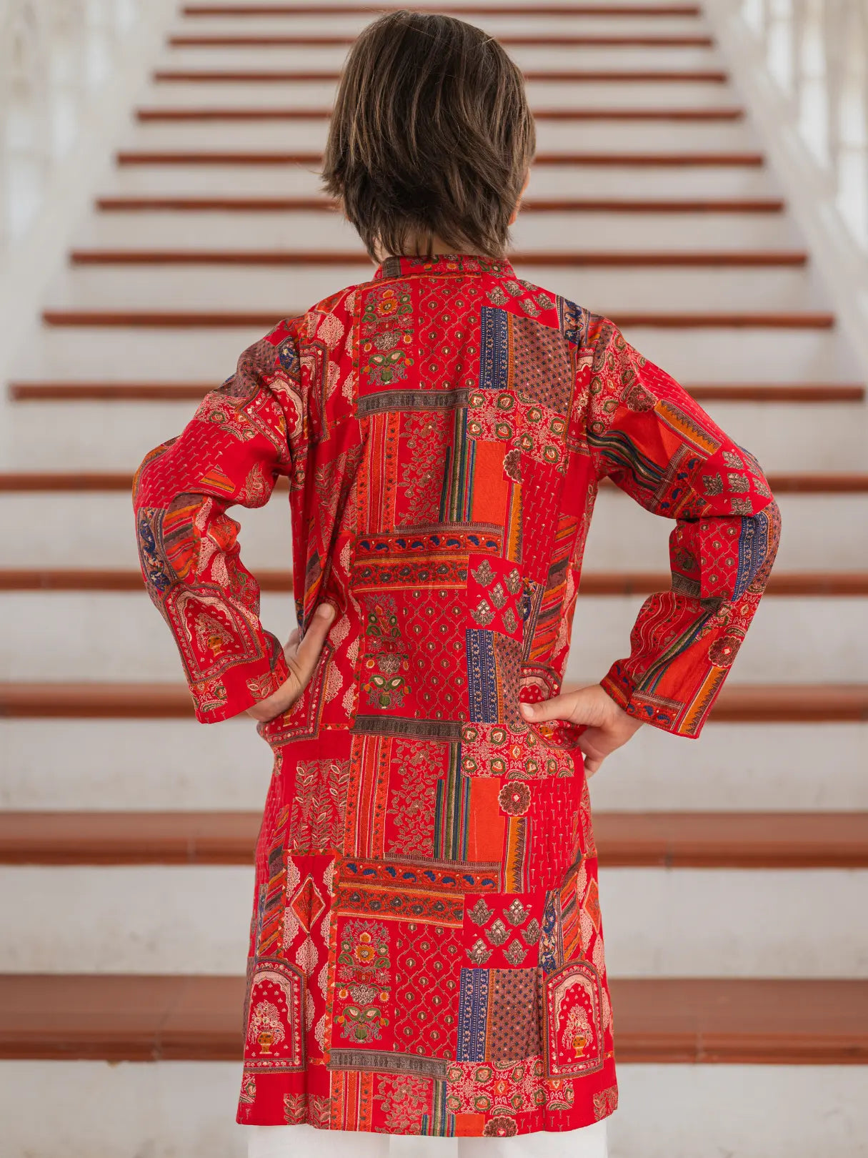 Amara Red Boys Kurta Pajama in Muslin Cotton Nimbu