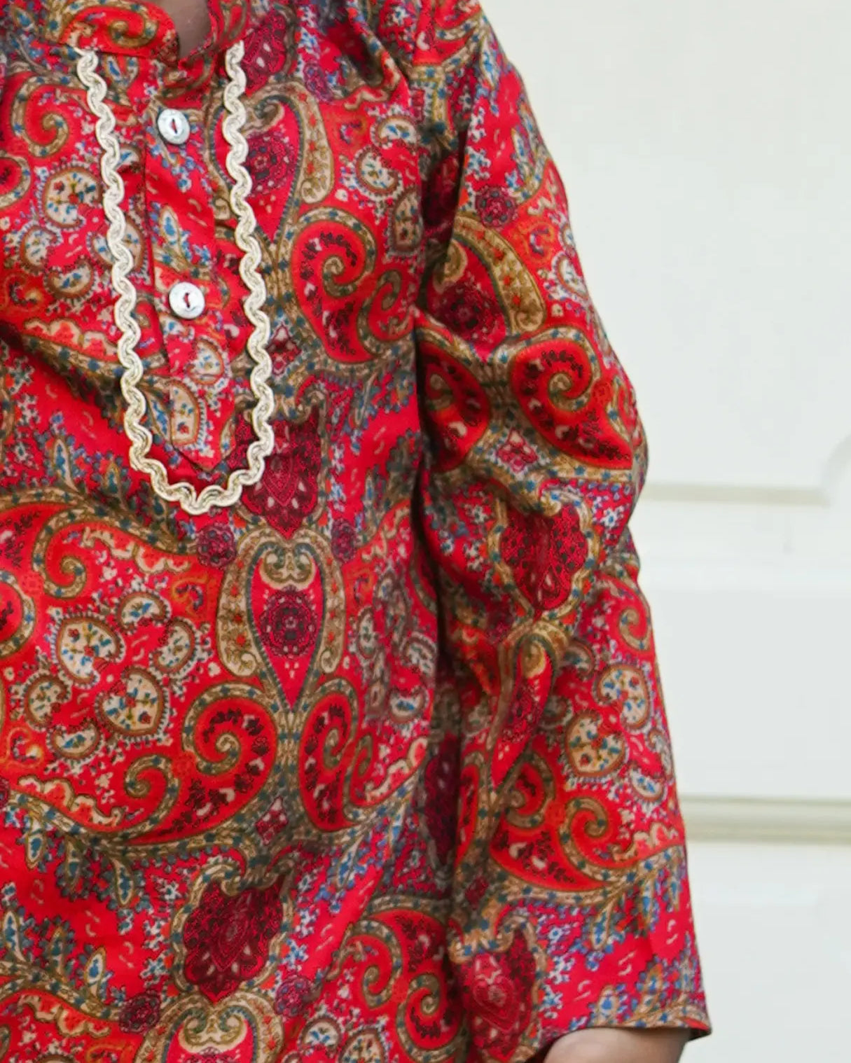 Amara Red Floral Boys Kurta Pajama in Muslin Cotton with Pockets Nimbu