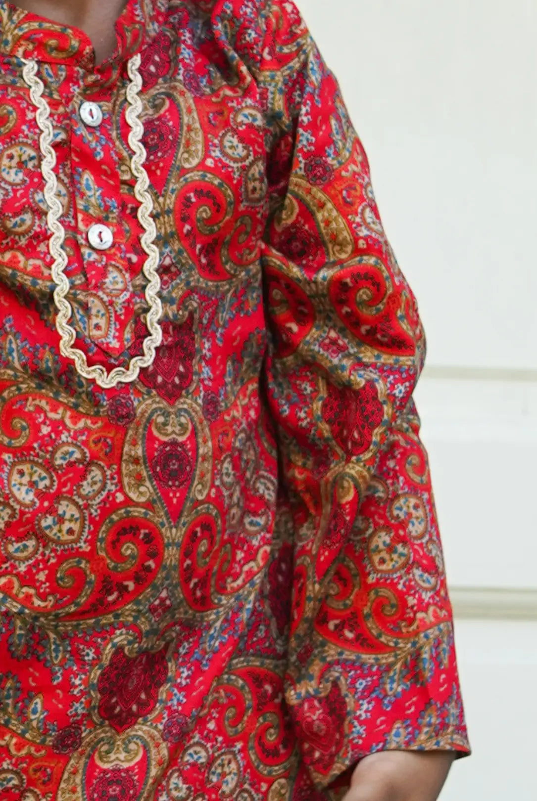 Amara Red Floral Boys Kurta Pajama in Muslin Cotton with Pockets Nimbu