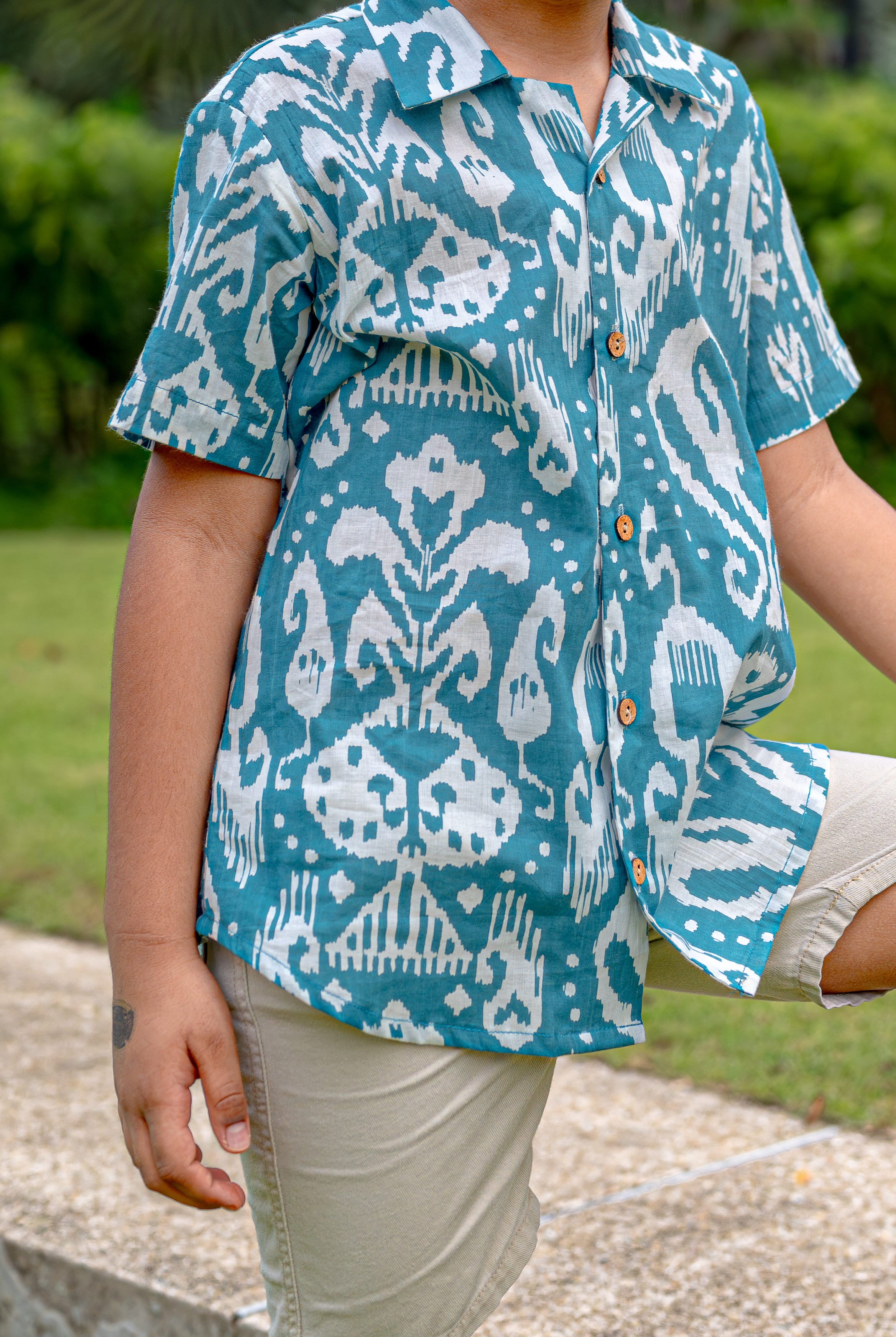 Ankara_Blue_Unisex_Cotton_Shirt_in_Hawaiian_Collar_2