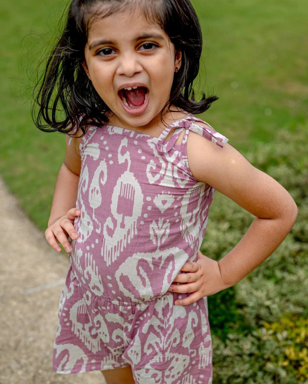 Ankara Mauve Girls Cotton Playsuit Nimbu