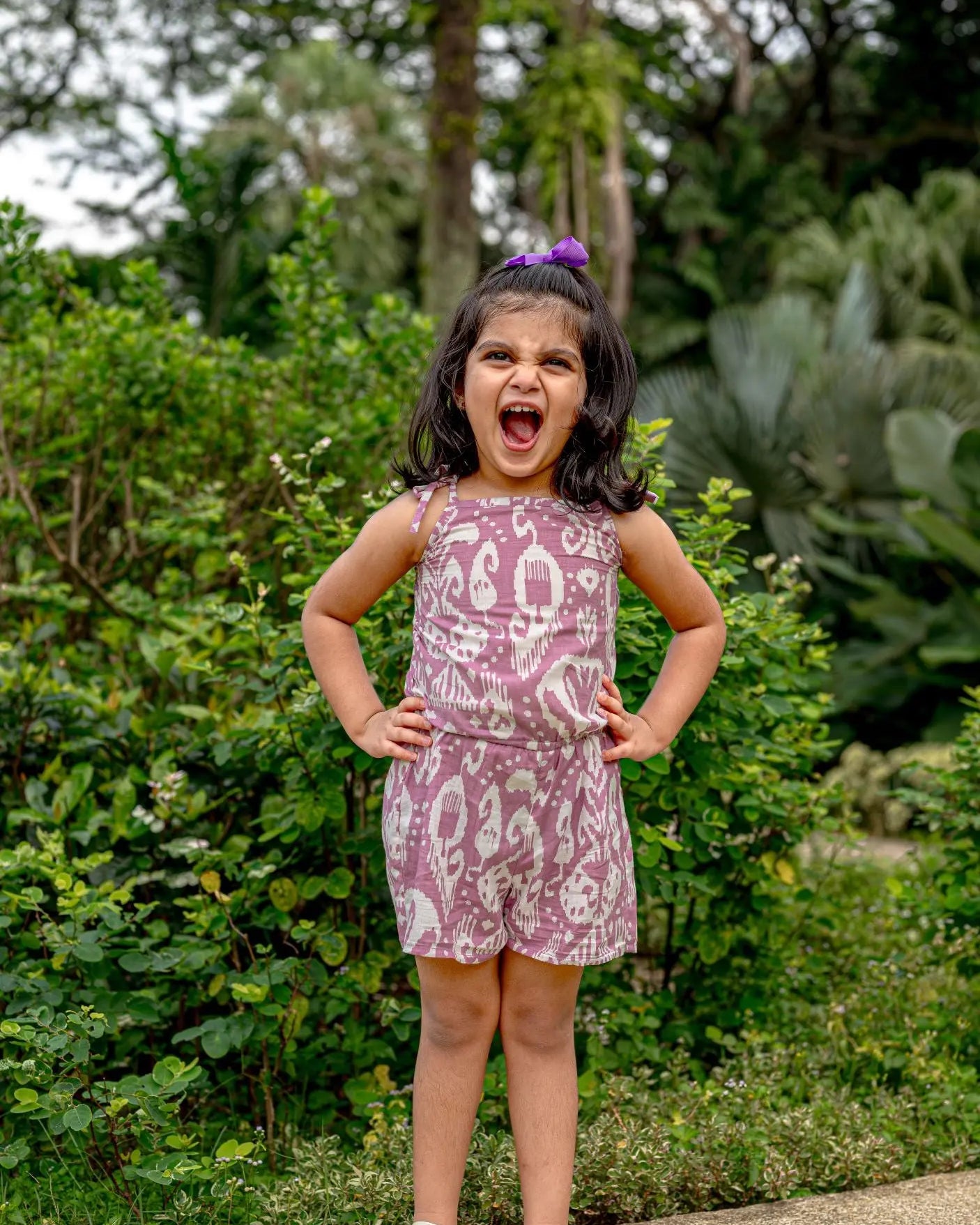 Ankara Mauve Girls Cotton Playsuit Nimbu