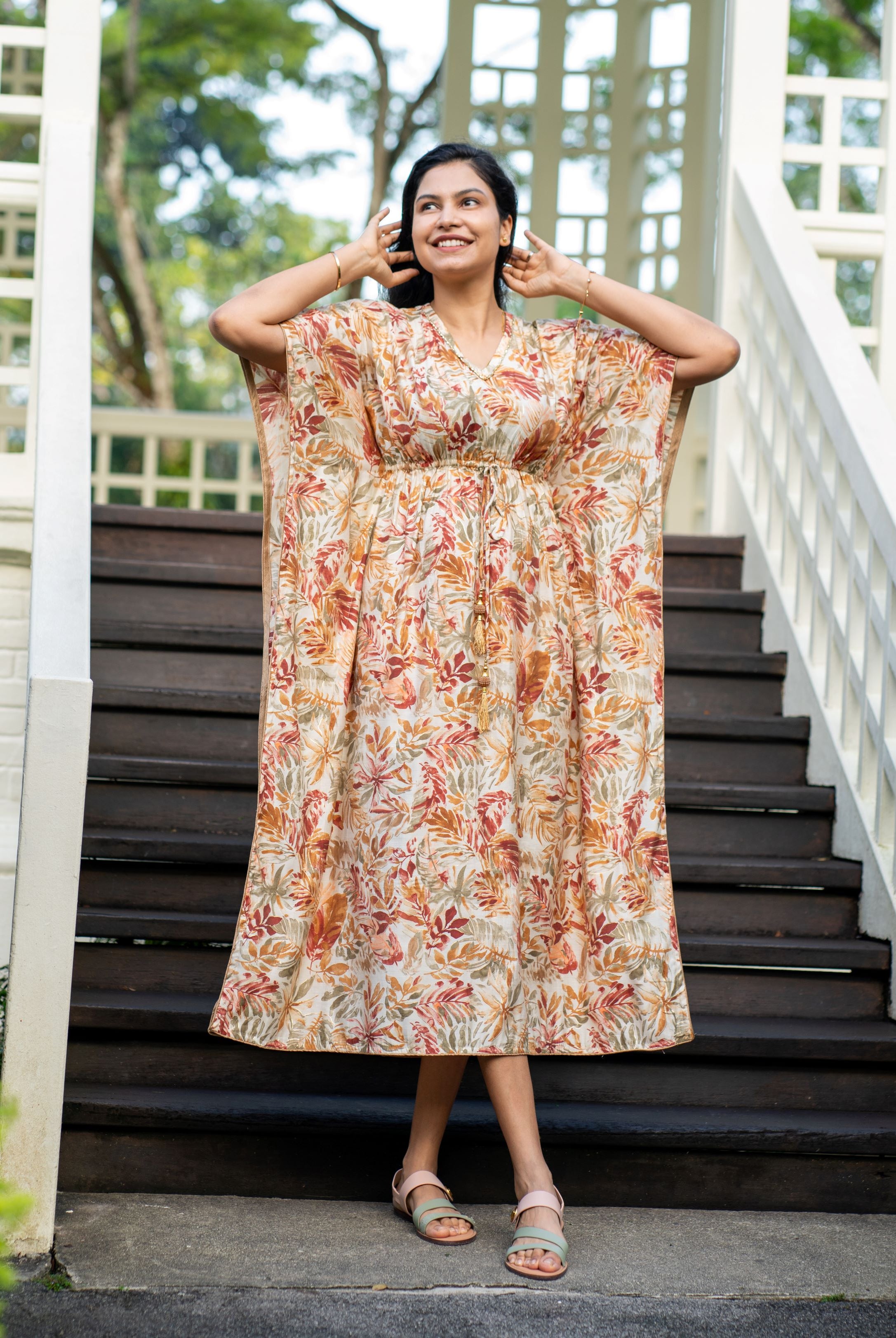 Arya Red Gold Women's Long Kaftan Dress, Festive Season, Hari Raya, Weekend Party, Deepavali, Rakhi