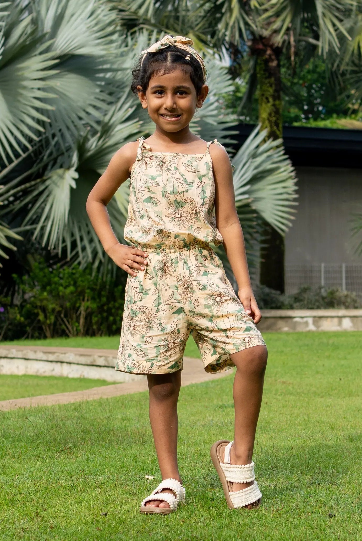 Bali Green Girls Cotton Playsuit Nimbu