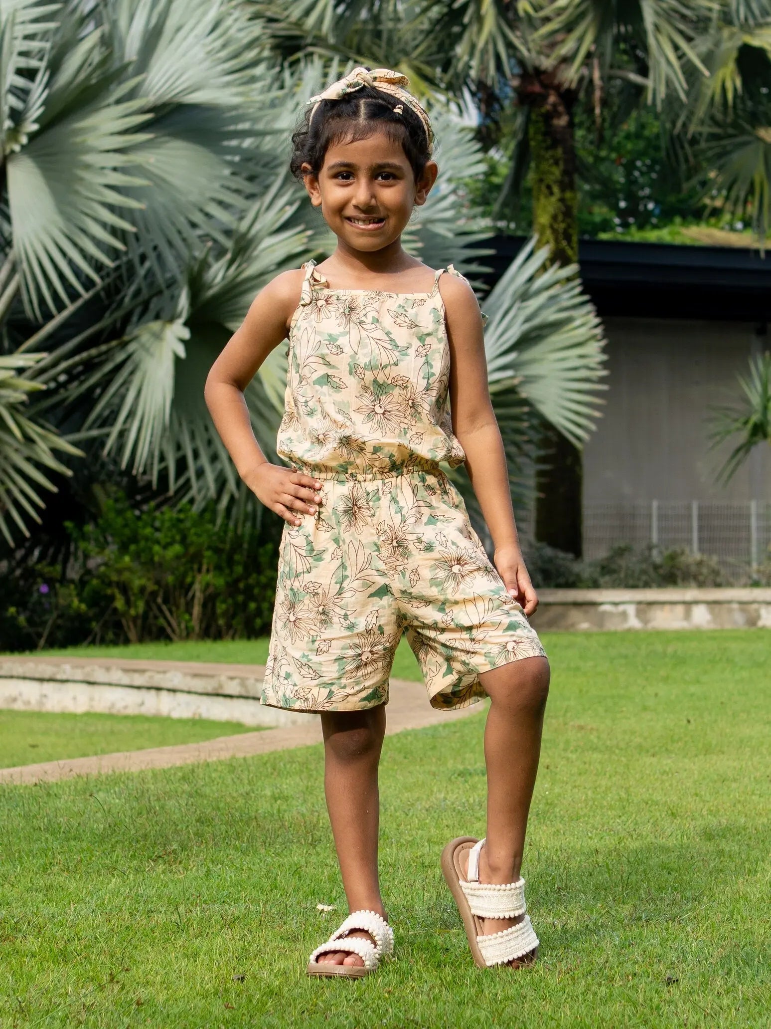 Bali Green Girls Cotton Playsuit Nimbu