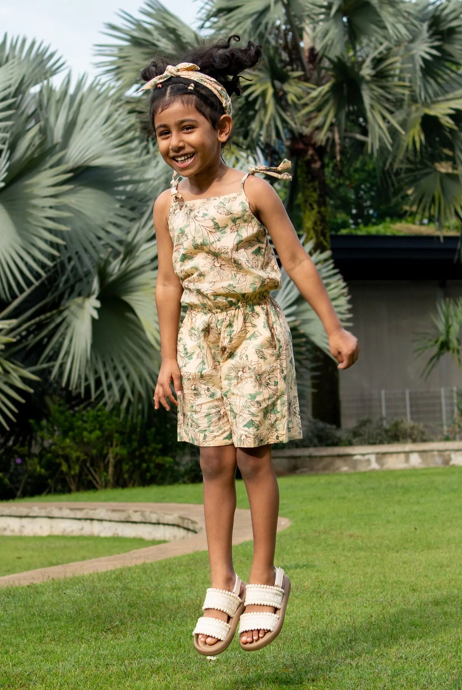 Bali Green Girls Cotton Playsuit Nimbu