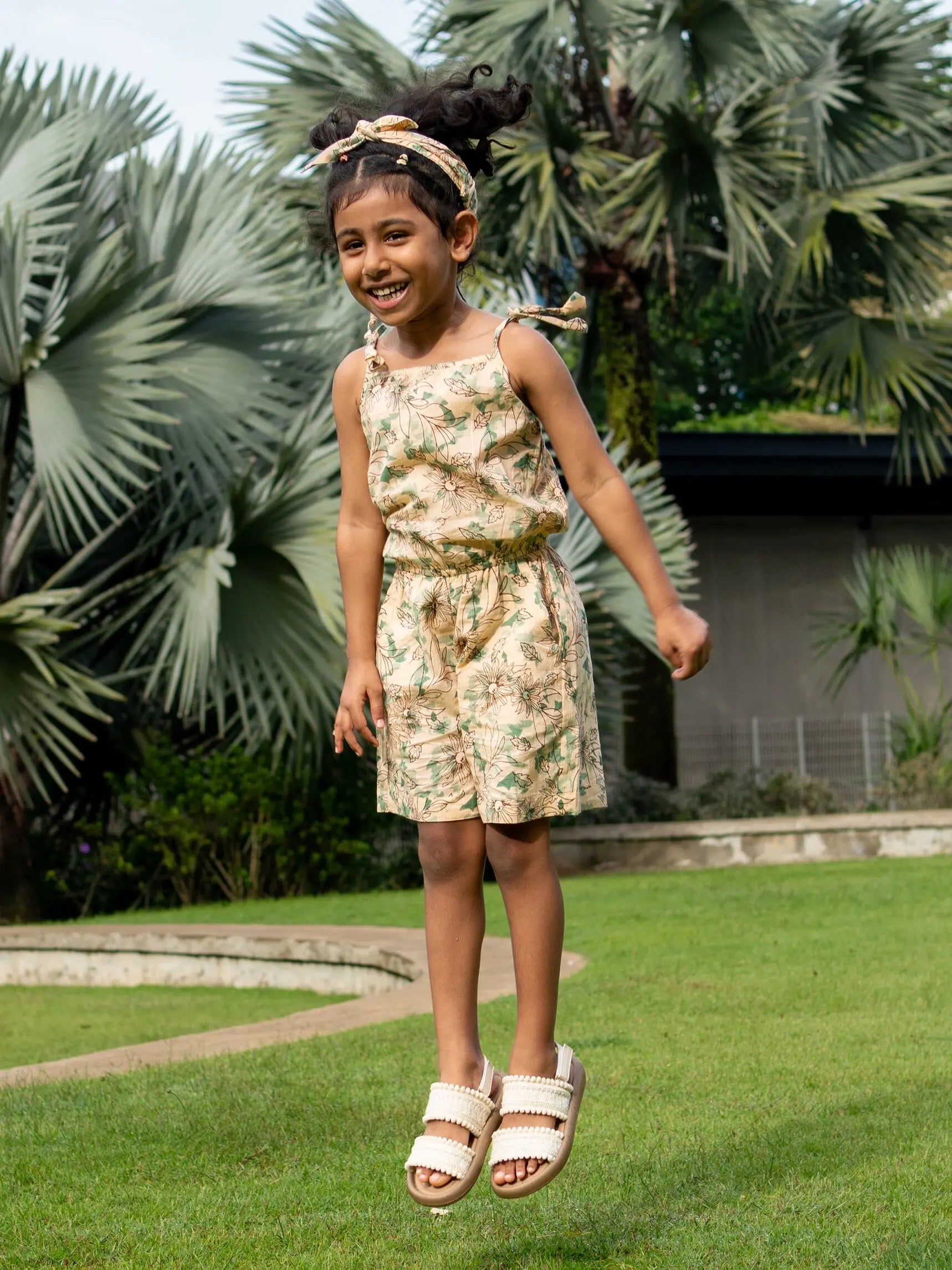 Bali Green Girls Cotton Playsuit Nimbu