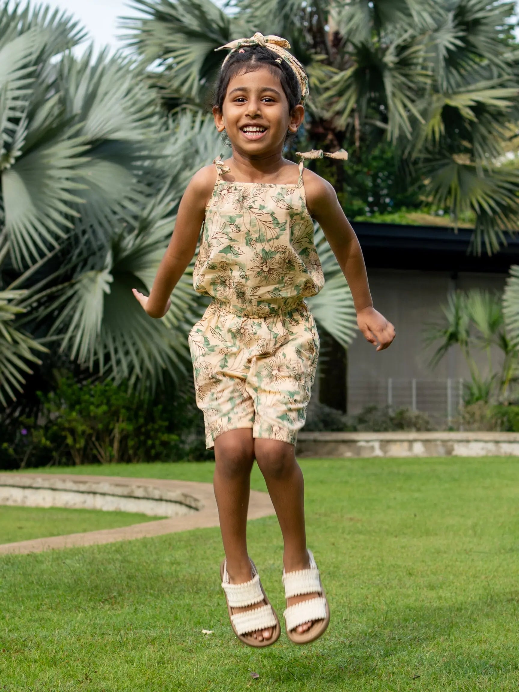 Bali Green Girls Cotton Playsuit Nimbu