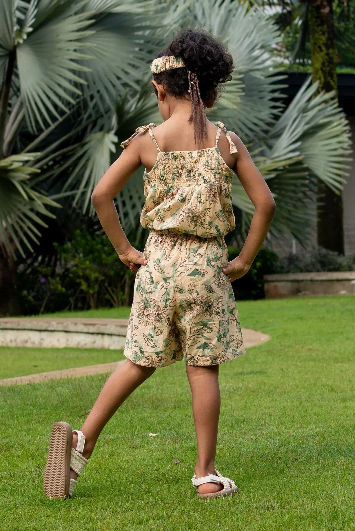 Bali Green Girls Cotton Playsuit Nimbu