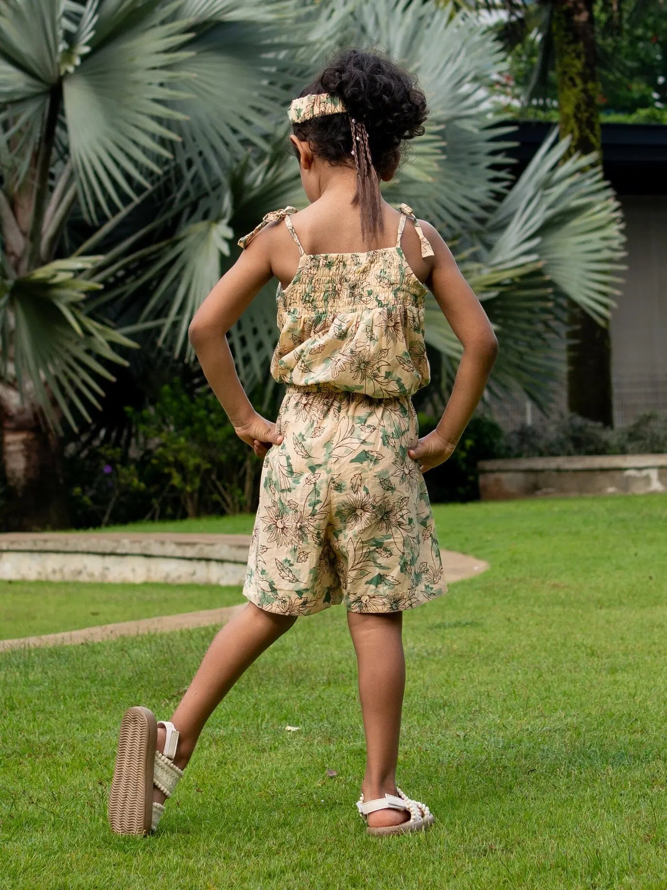 Bali Green Girls Cotton Playsuit Nimbu