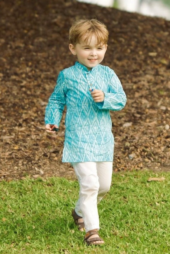 'Meher' Boys Blue Kurta Pajama Set in Soft Cotton